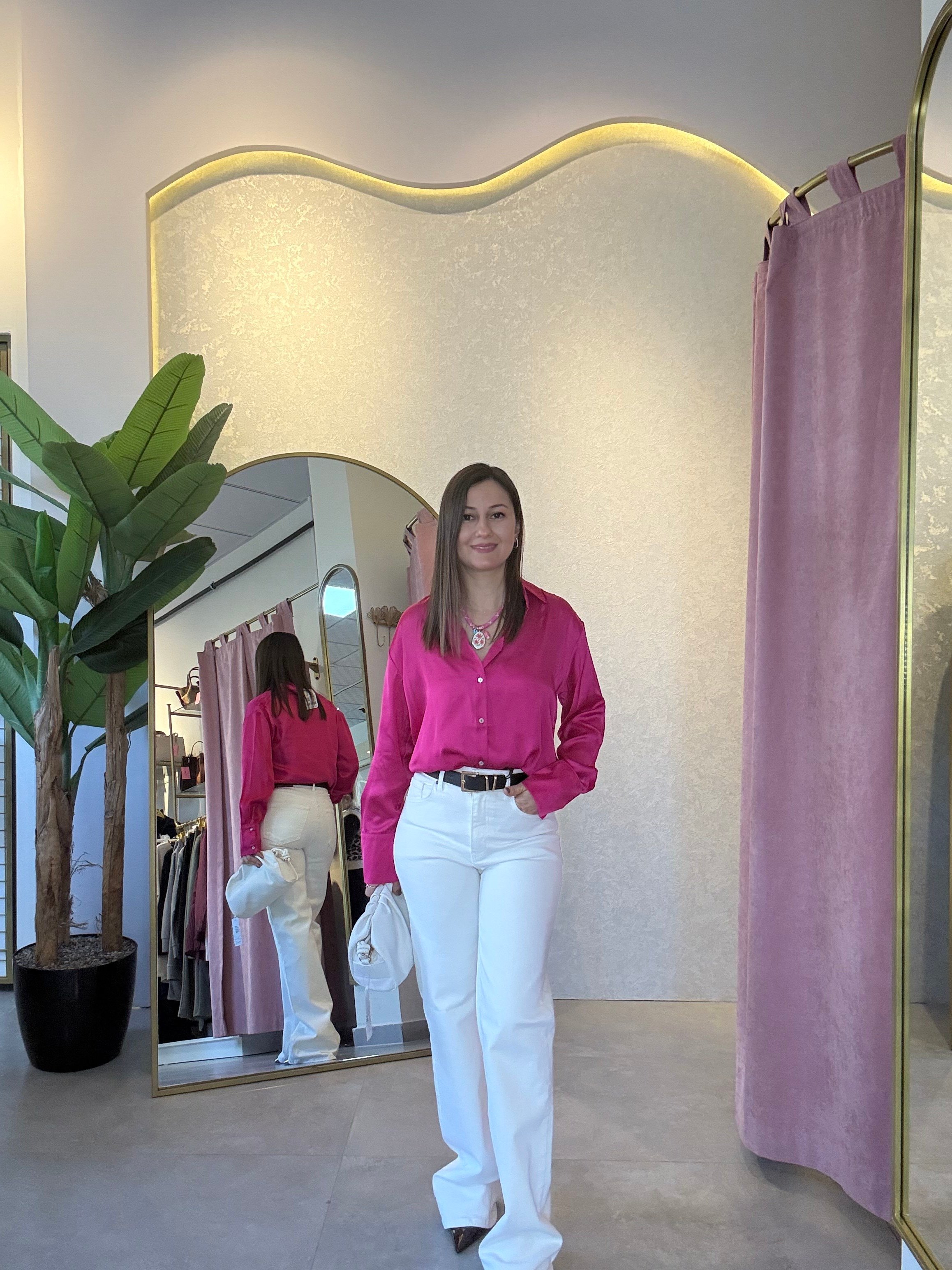 Beyaz Kemerli Wide Leg Jean Pantolon