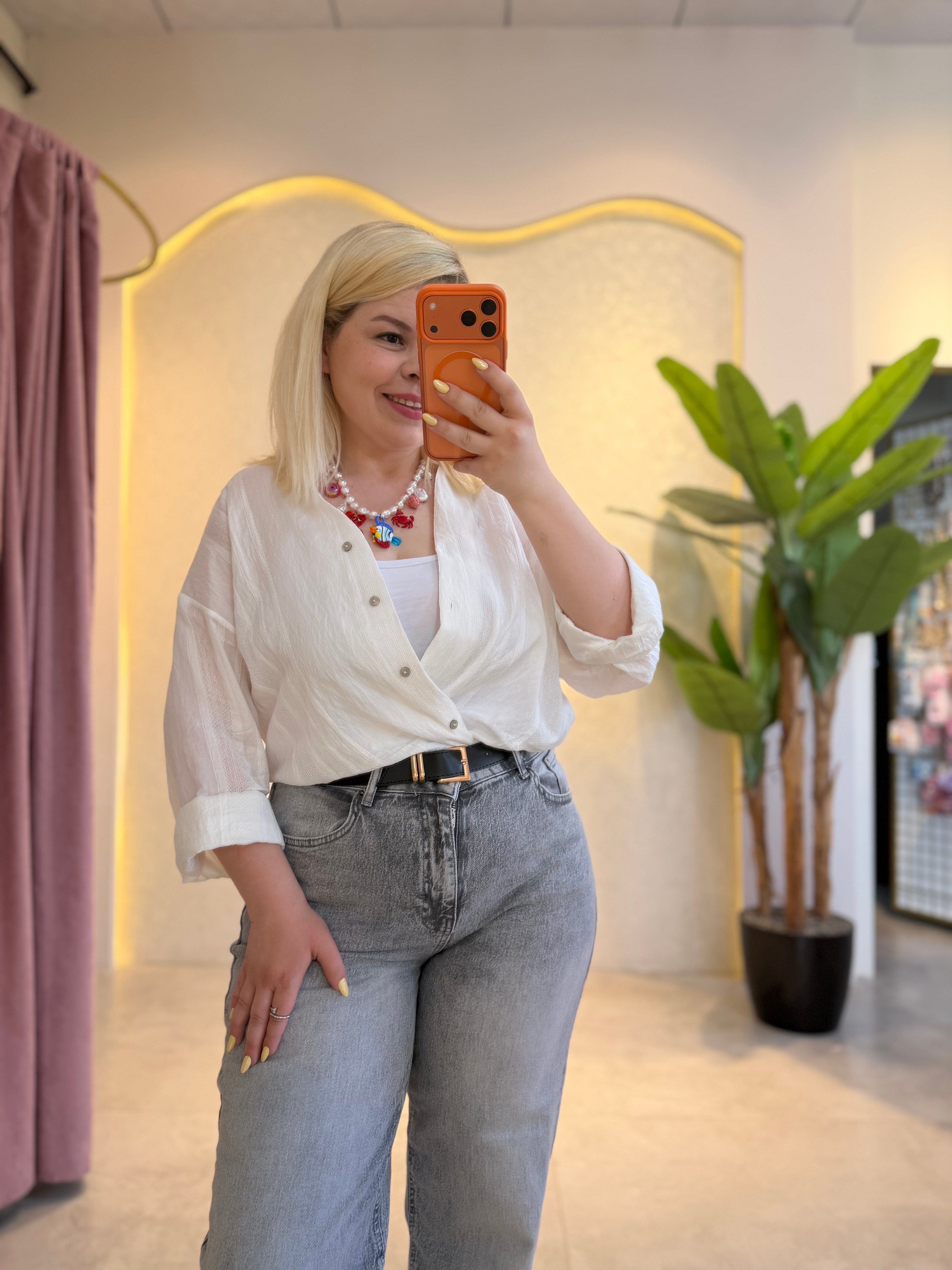 Beyaz Premium Oversize Gömlek
