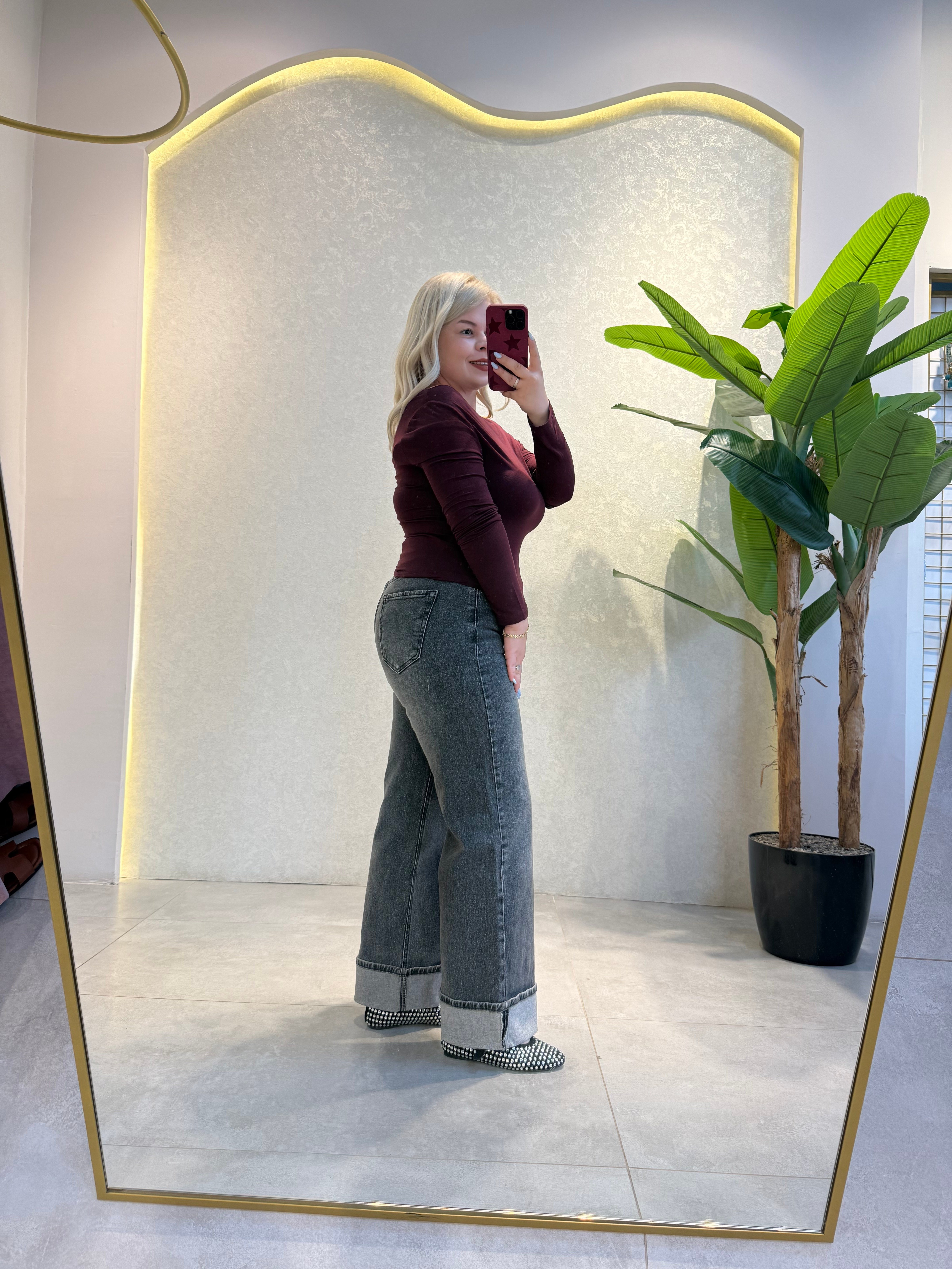 Bordo Kayık Yaka Body
