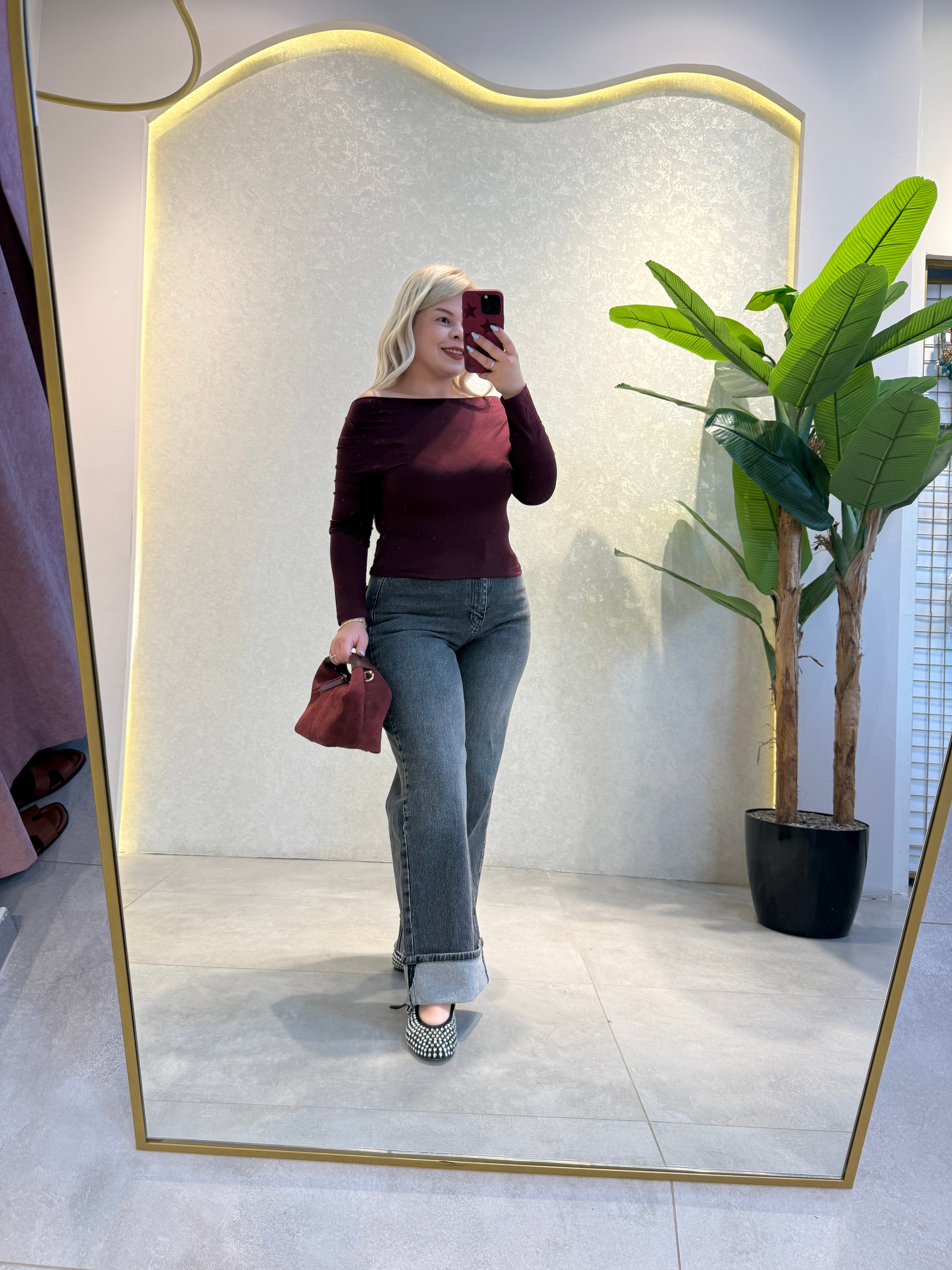 Bordo Kayık Yaka Body