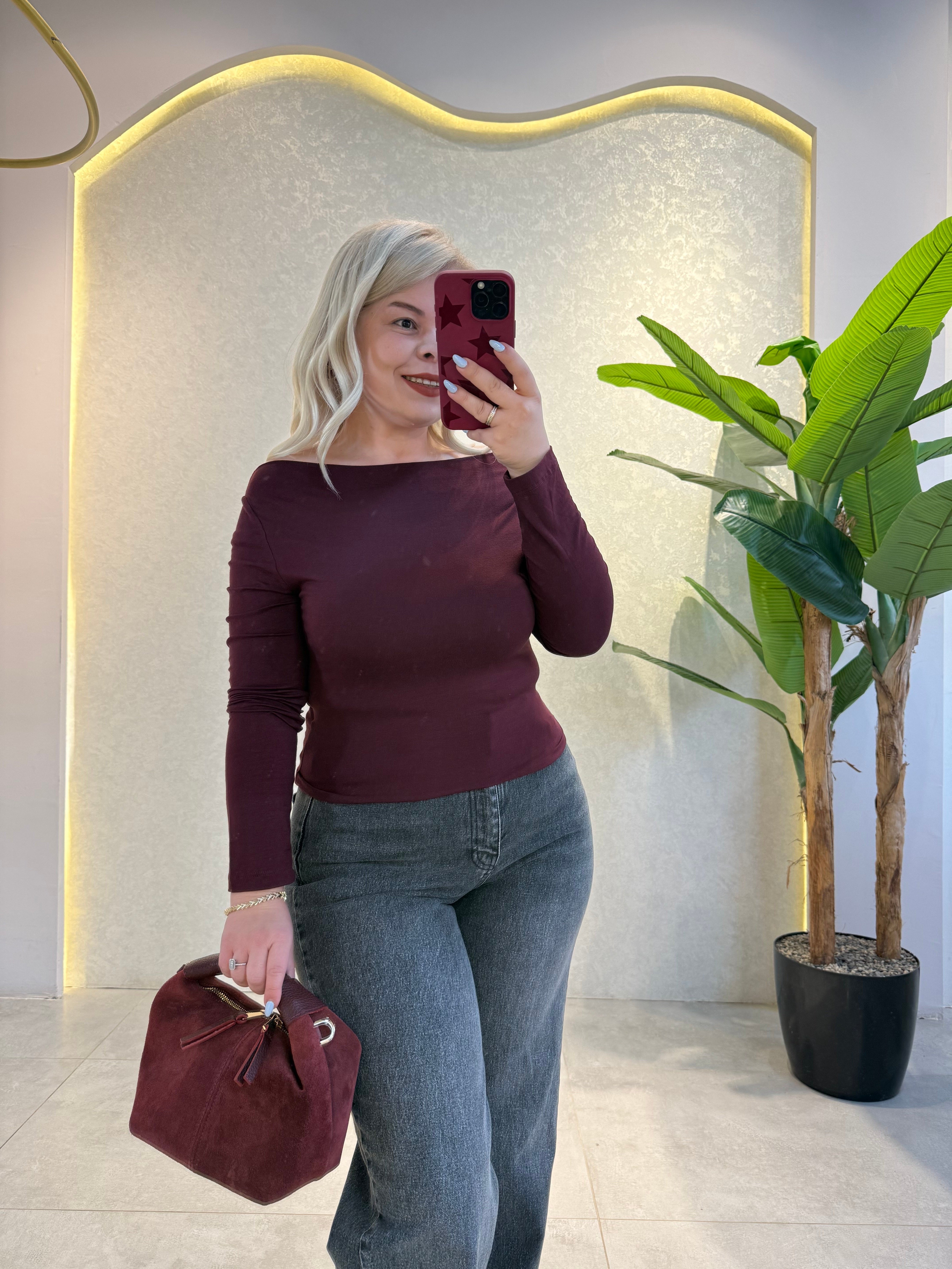 Bordo Kayık Yaka Body