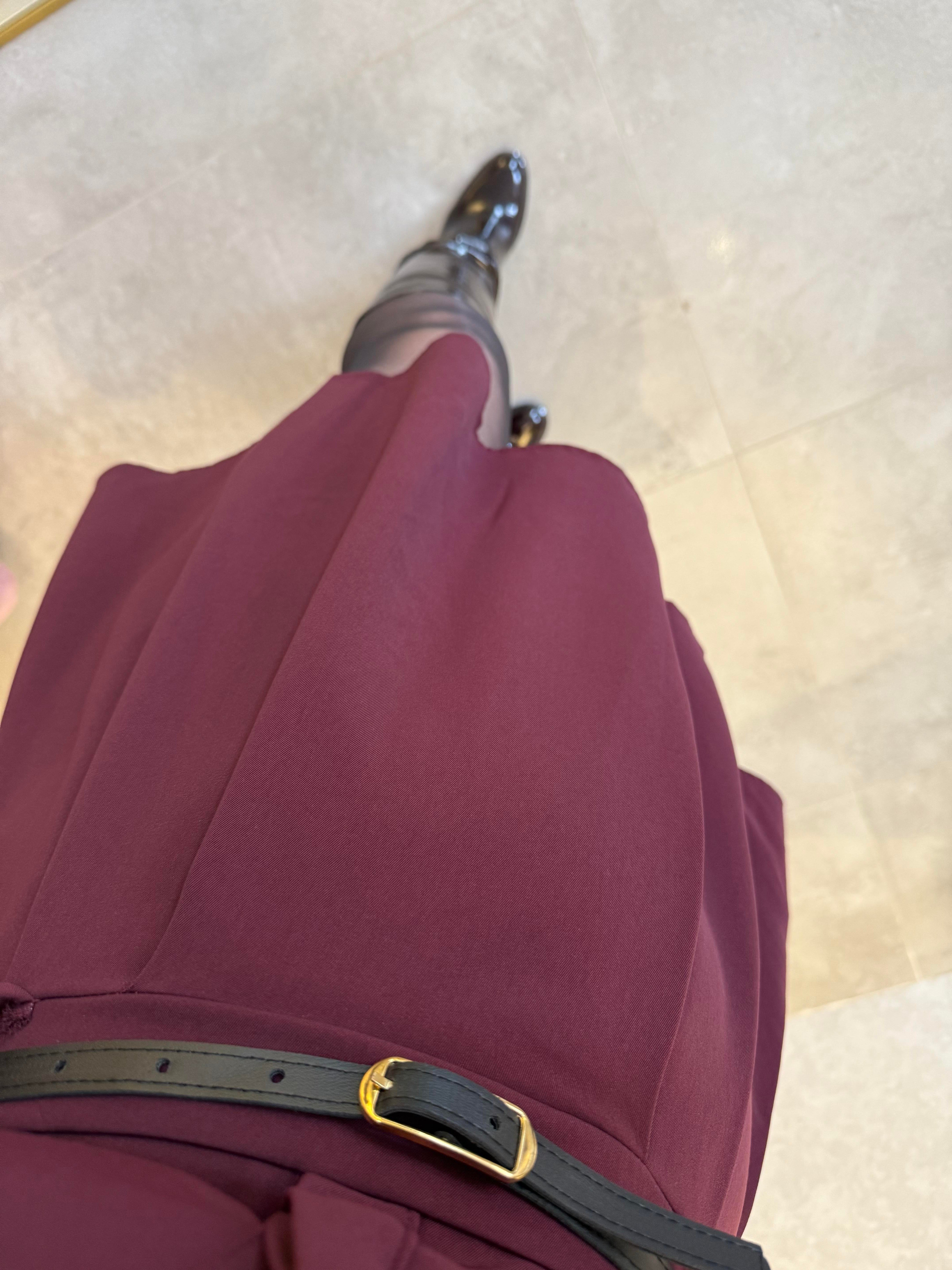 Bordo Kemerli Elbise
