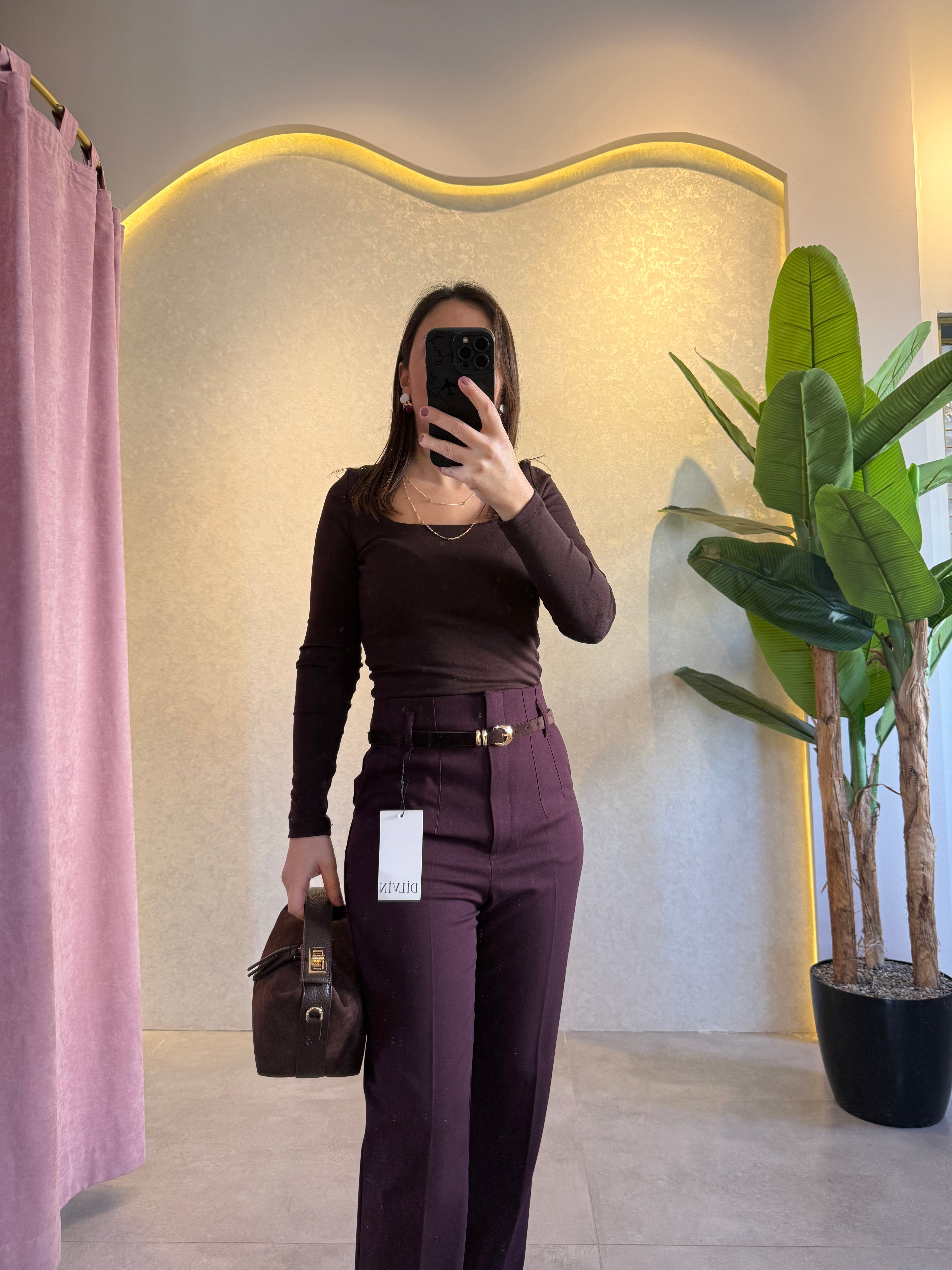 Bordo Kemerli Havuç Pantolon