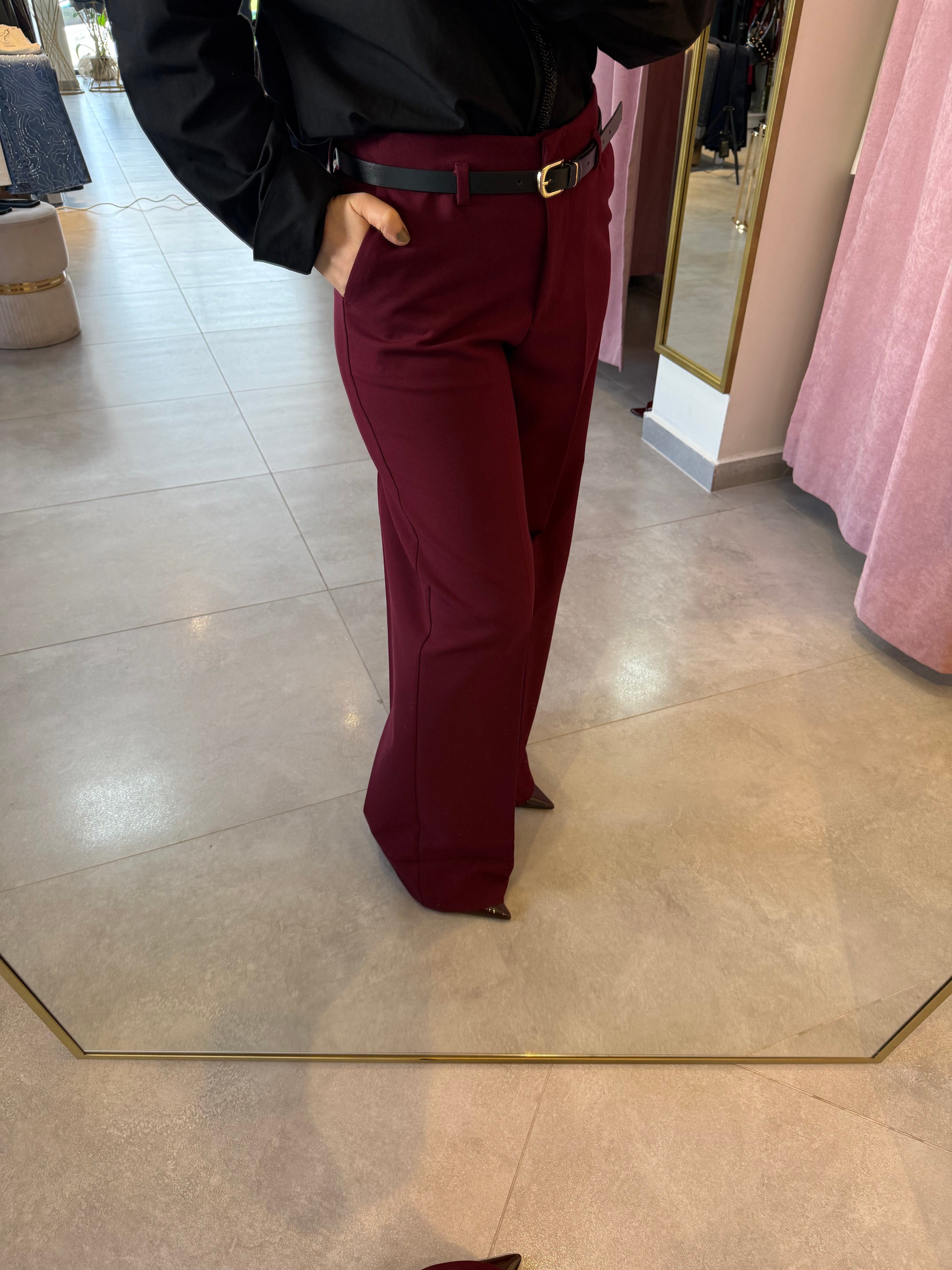 Bordo Kemerli Palazzo Pantolon