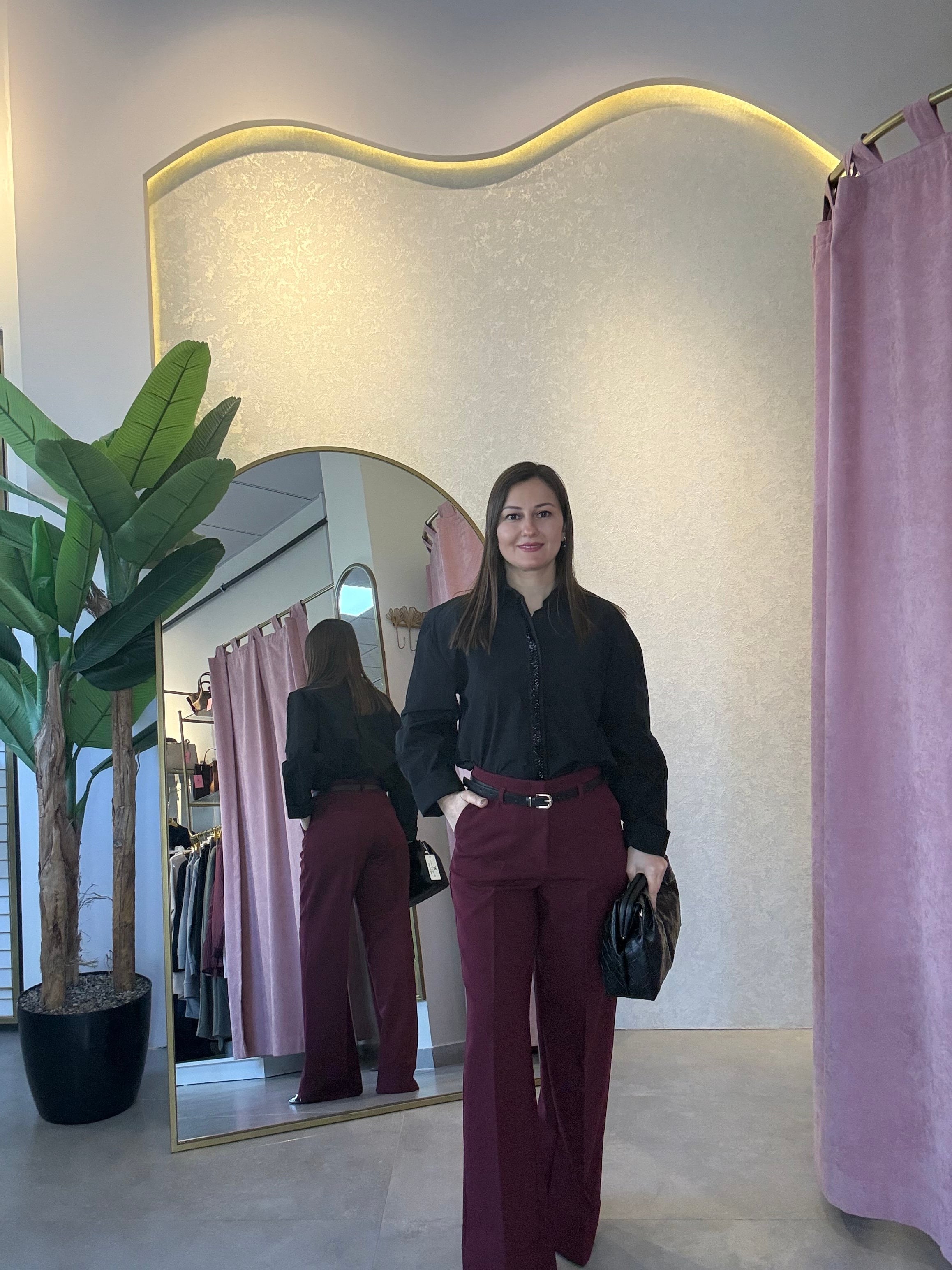 Bordo Kemerli Palazzo Pantolon