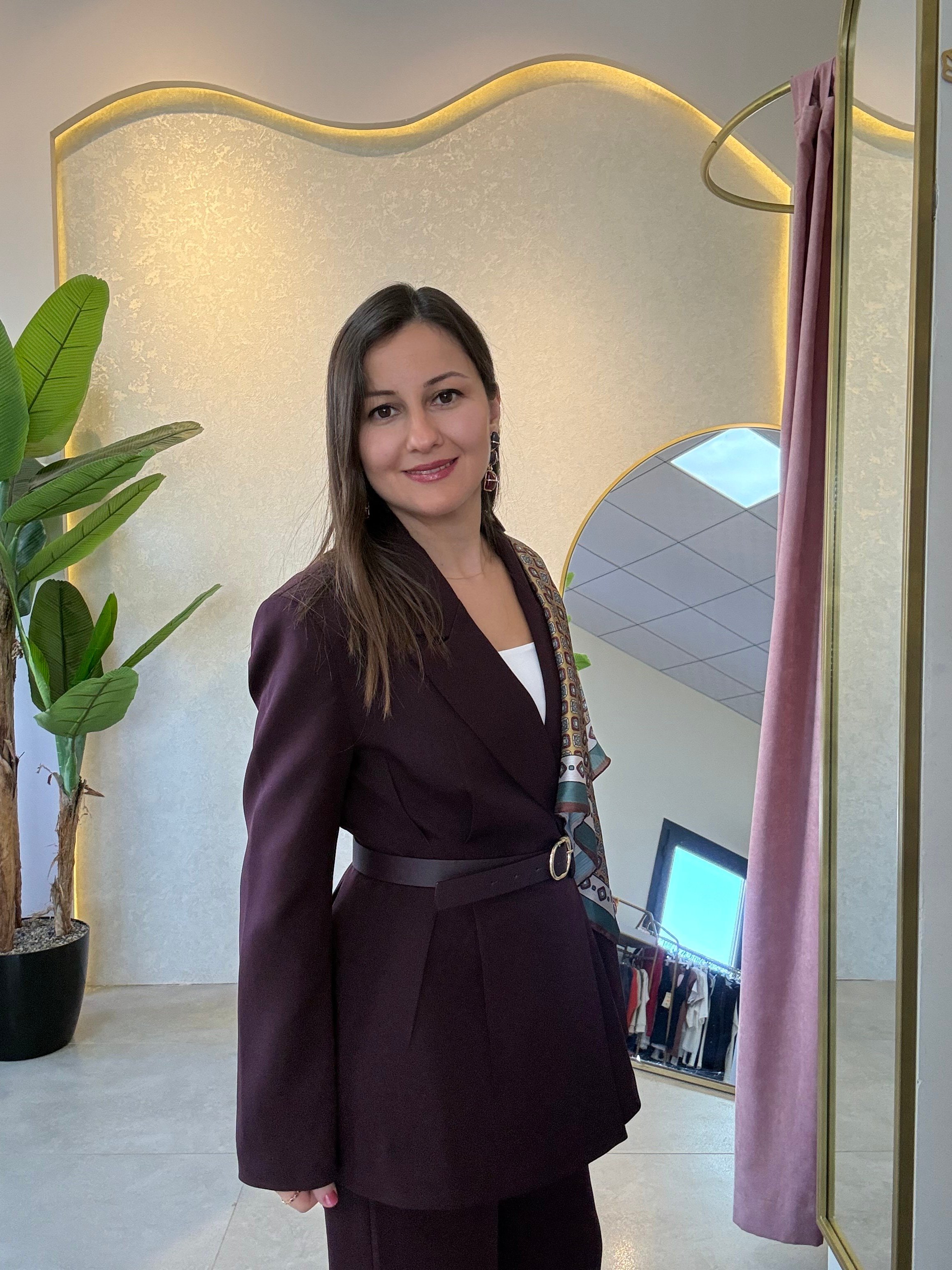 Bordo Şal Detaylı Blazer Ceket
