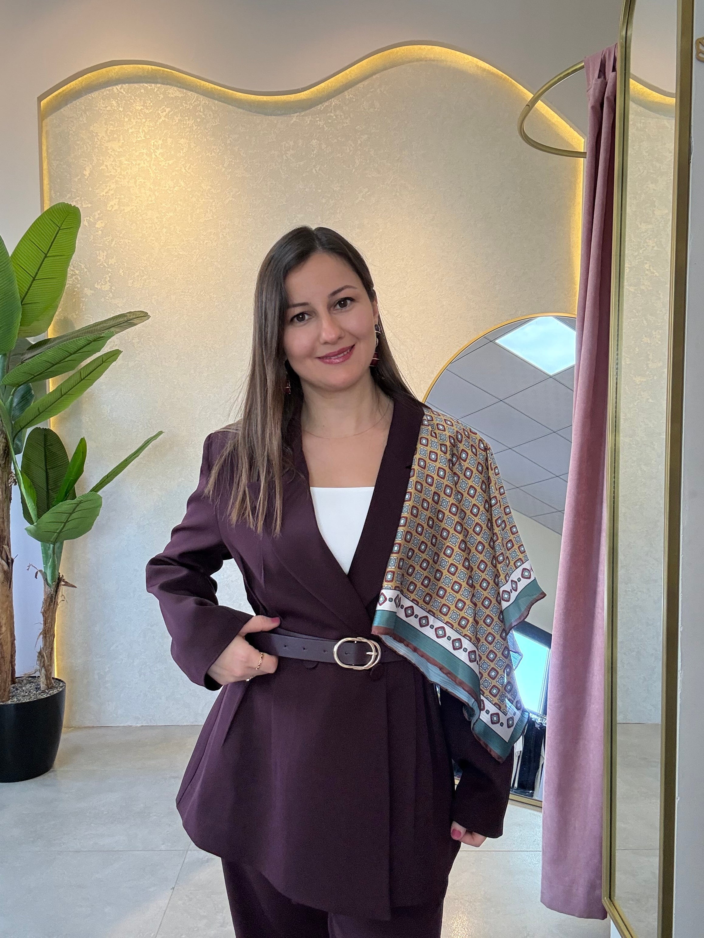 Bordo Şal Detaylı Blazer Ceket