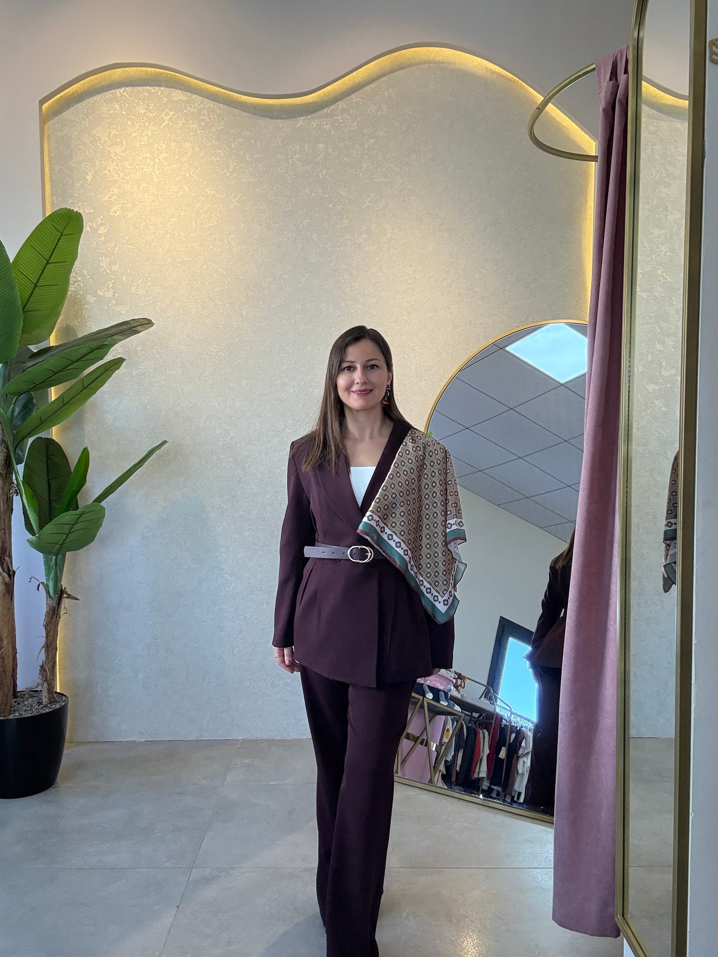 Bordo Şal Detaylı Blazer Ceket