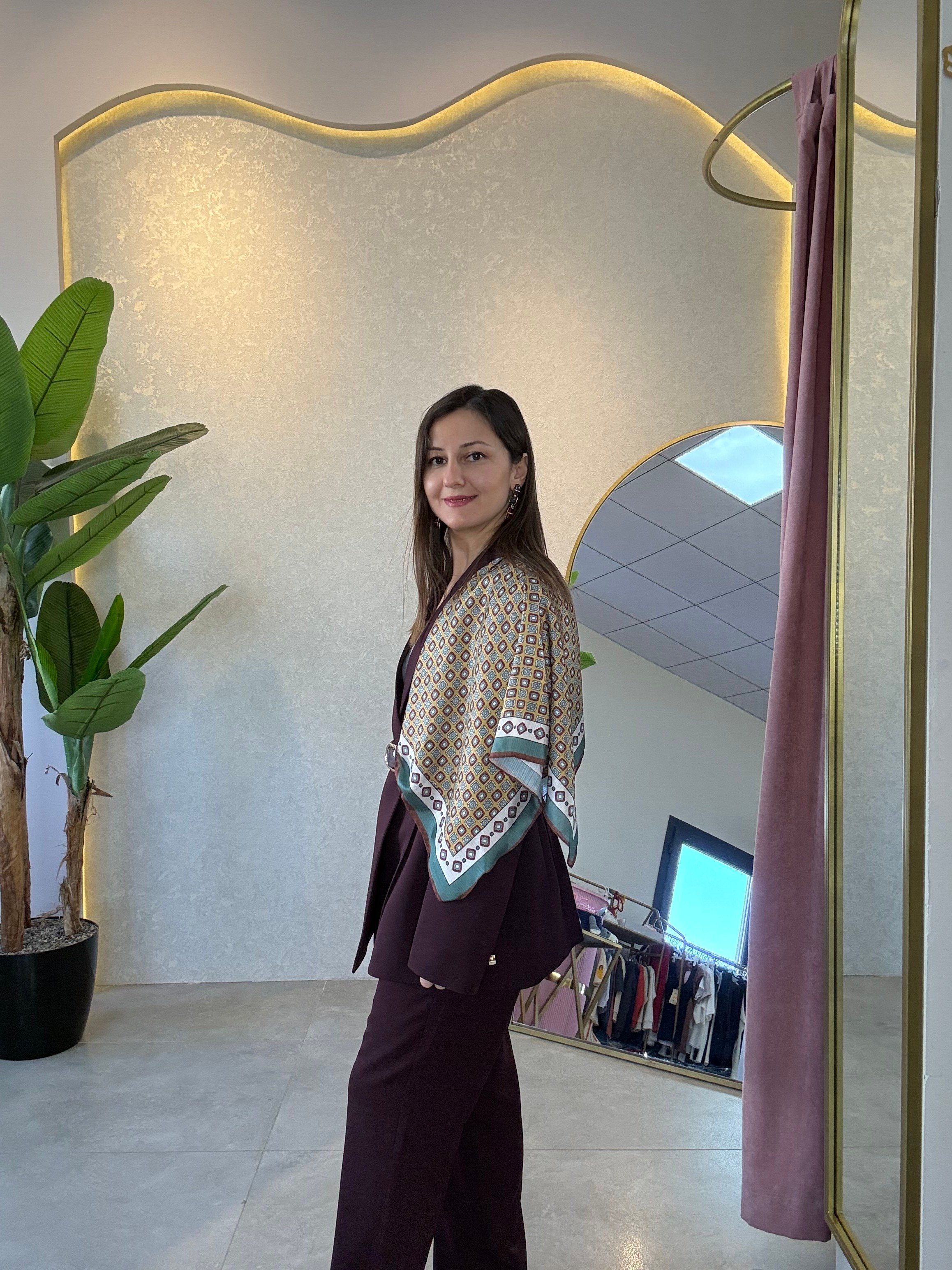 Bordo Şal Detaylı Blazer Ceket