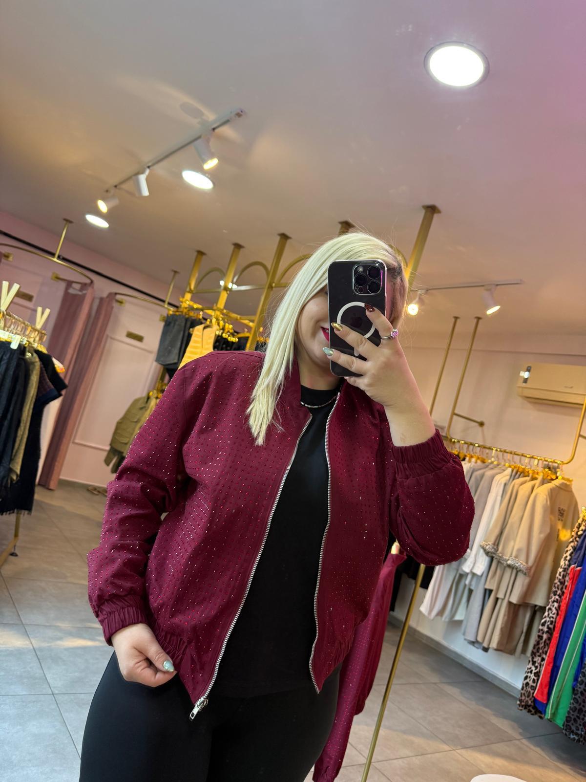 Bordo Taşlı Bomber Ceket