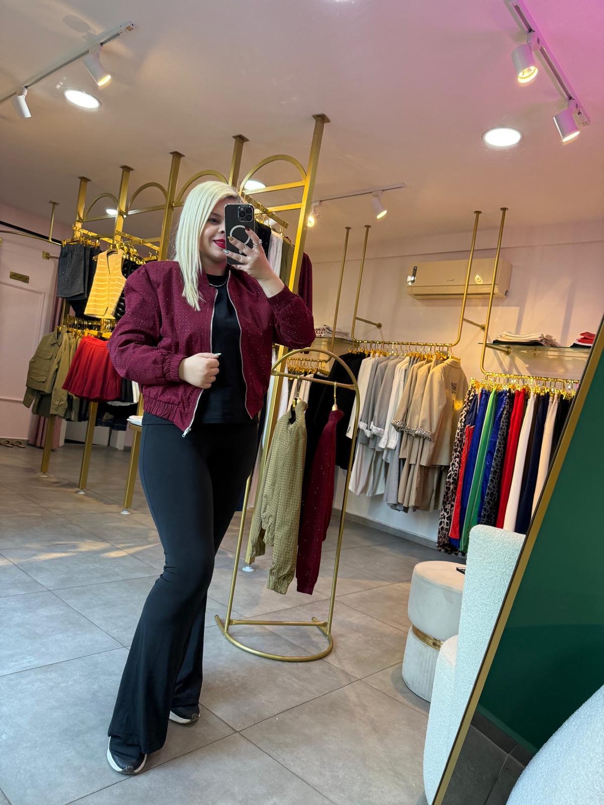 Bordo Taşlı Bomber Ceket
