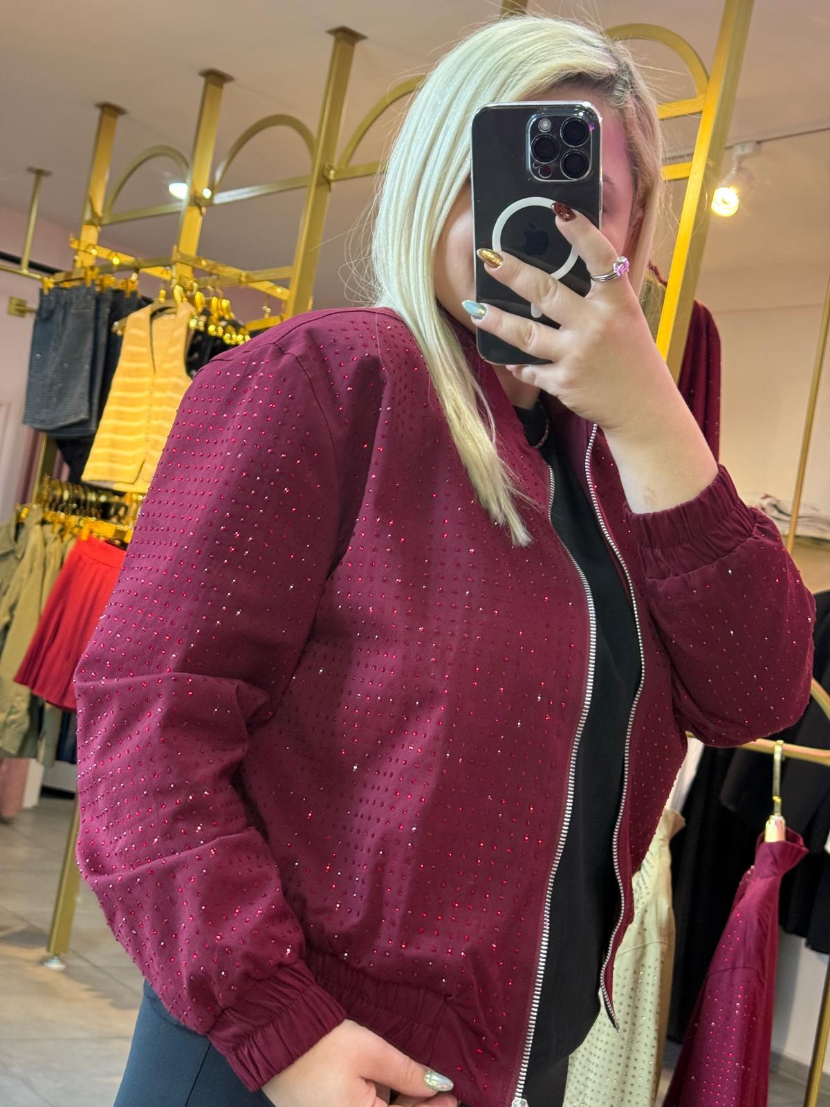Bordo Taşlı Bomber Ceket