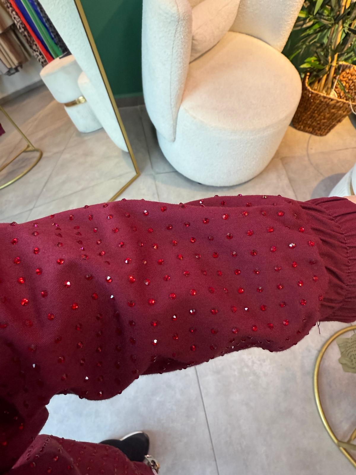 Bordo Taşlı Bomber Ceket