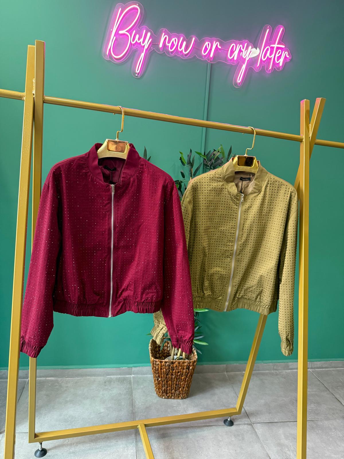 Bordo Taşlı Bomber Ceket