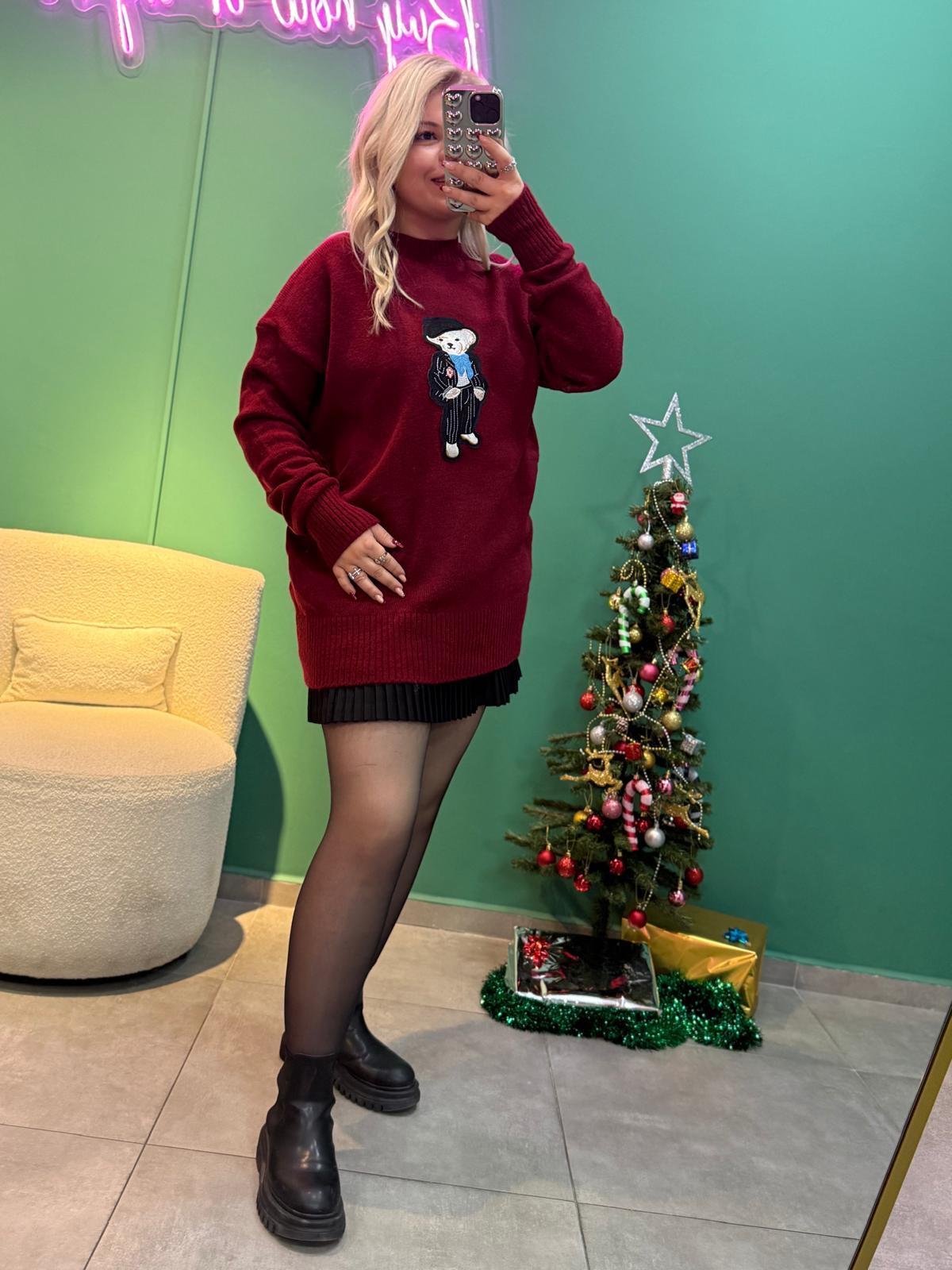 Bordo Teddy Tunik Kazak