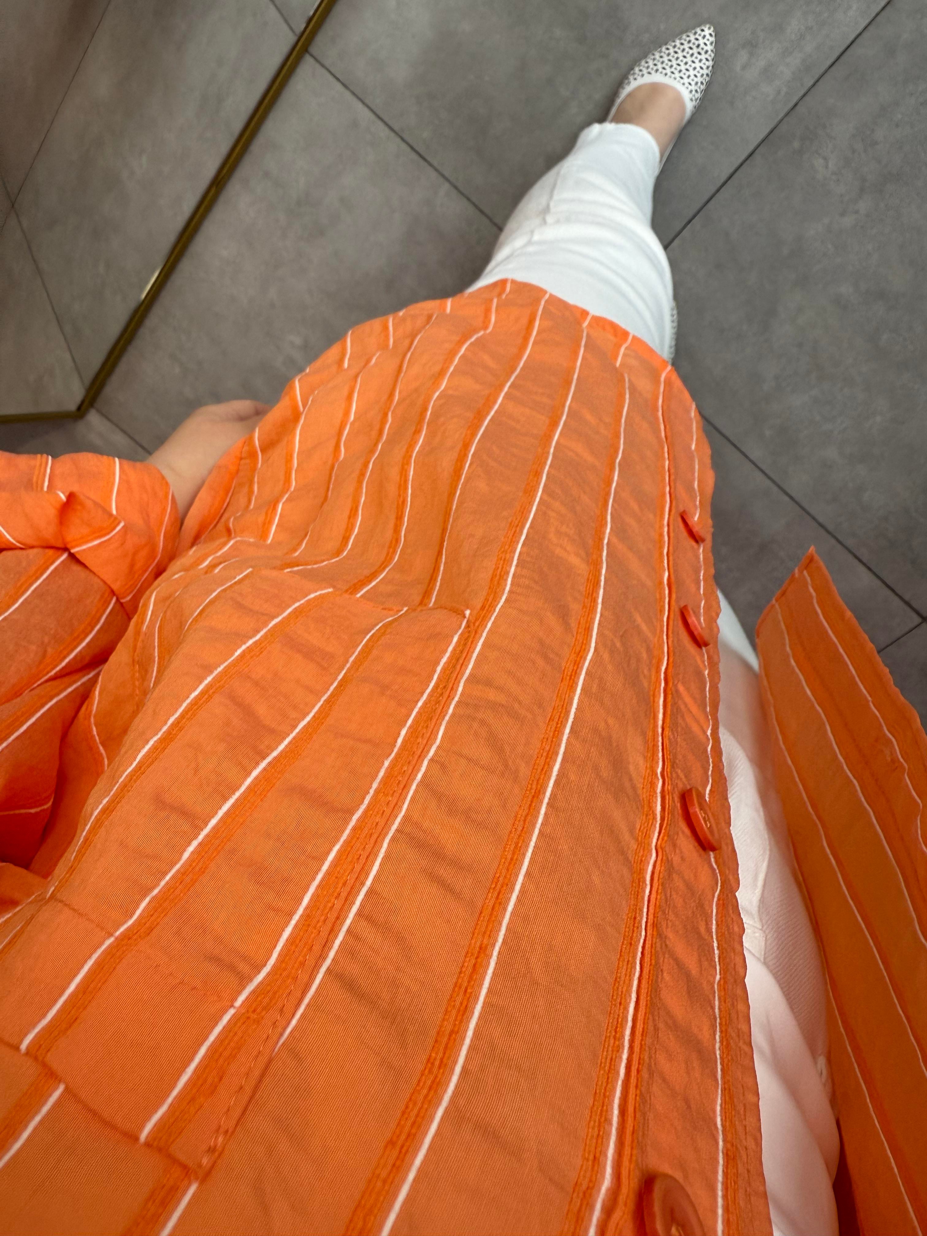 Çizgili Turuncu Oversize Gömlek