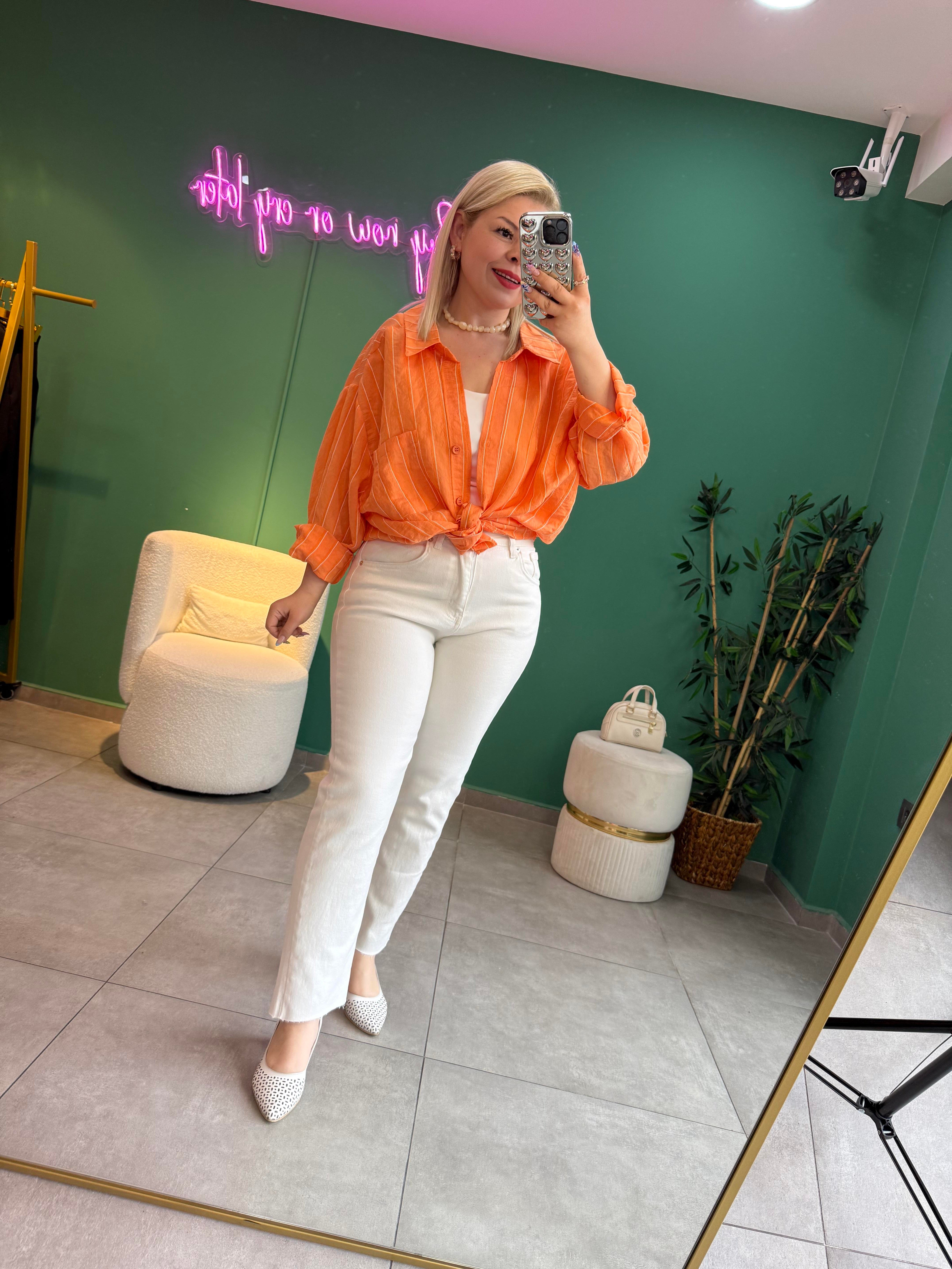 Çizgili Turuncu Oversize Gömlek