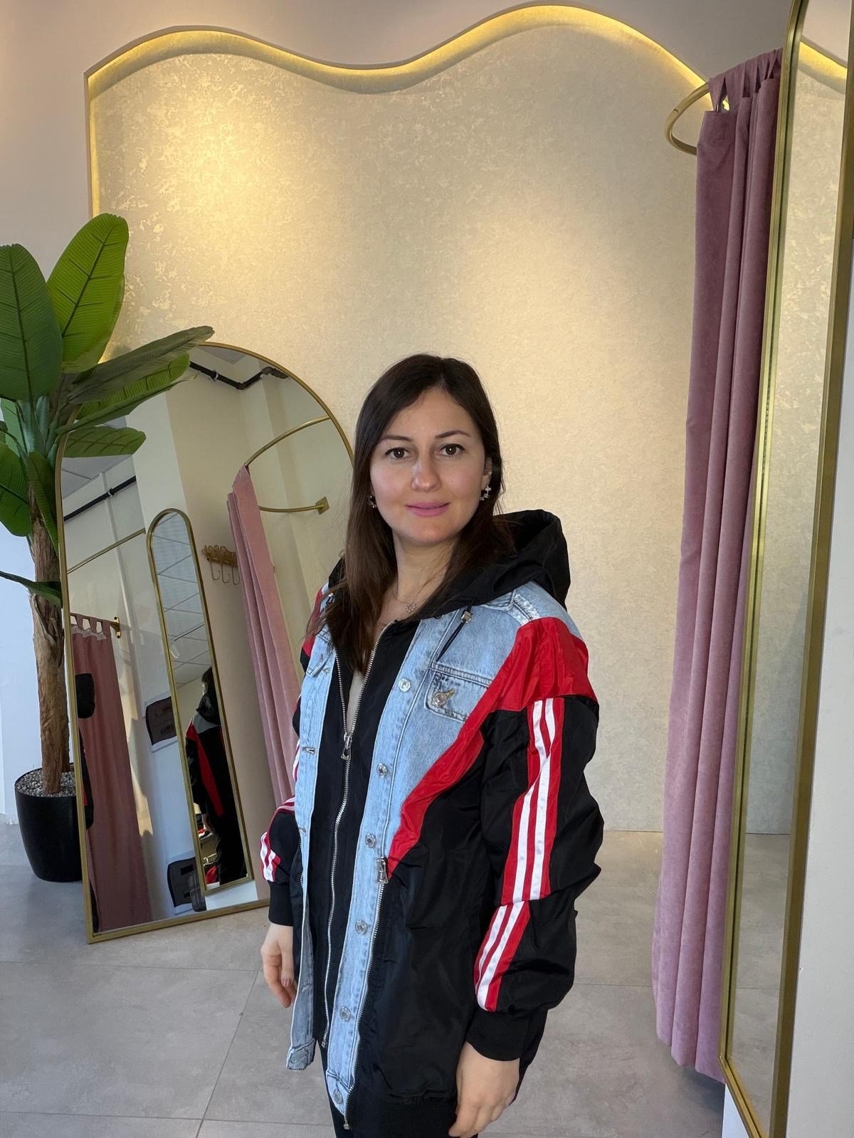 Denim Detaylı Tasarım Siyah Bomber Ceket