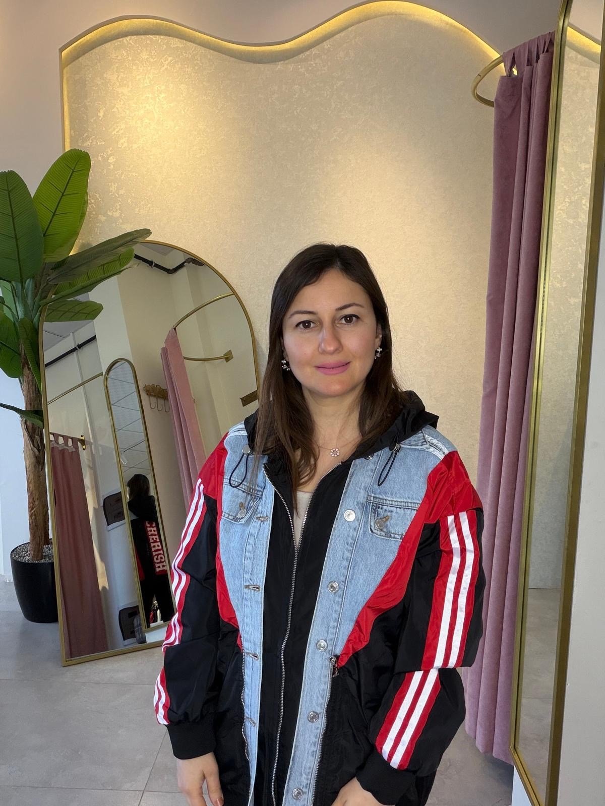 Denim Detaylı Tasarım Siyah Bomber Ceket