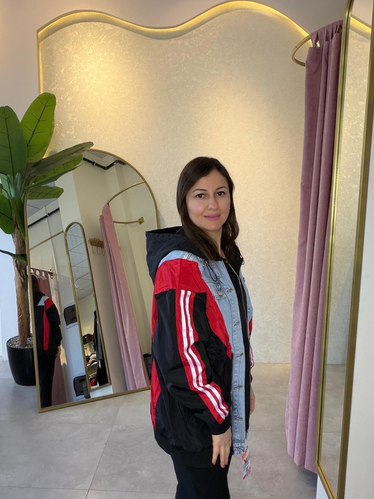 Denim Detaylı Tasarım Siyah Bomber Ceket