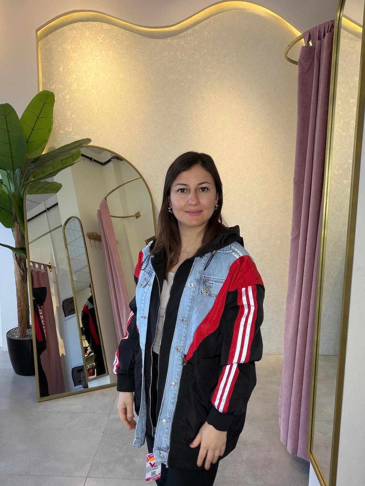 Denim Detaylı Tasarım Siyah Bomber Ceket