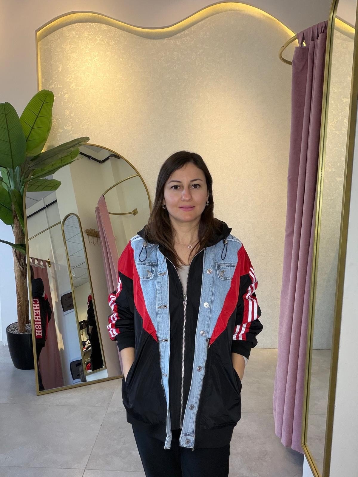 Denim Detaylı Tasarım Siyah Bomber Ceket