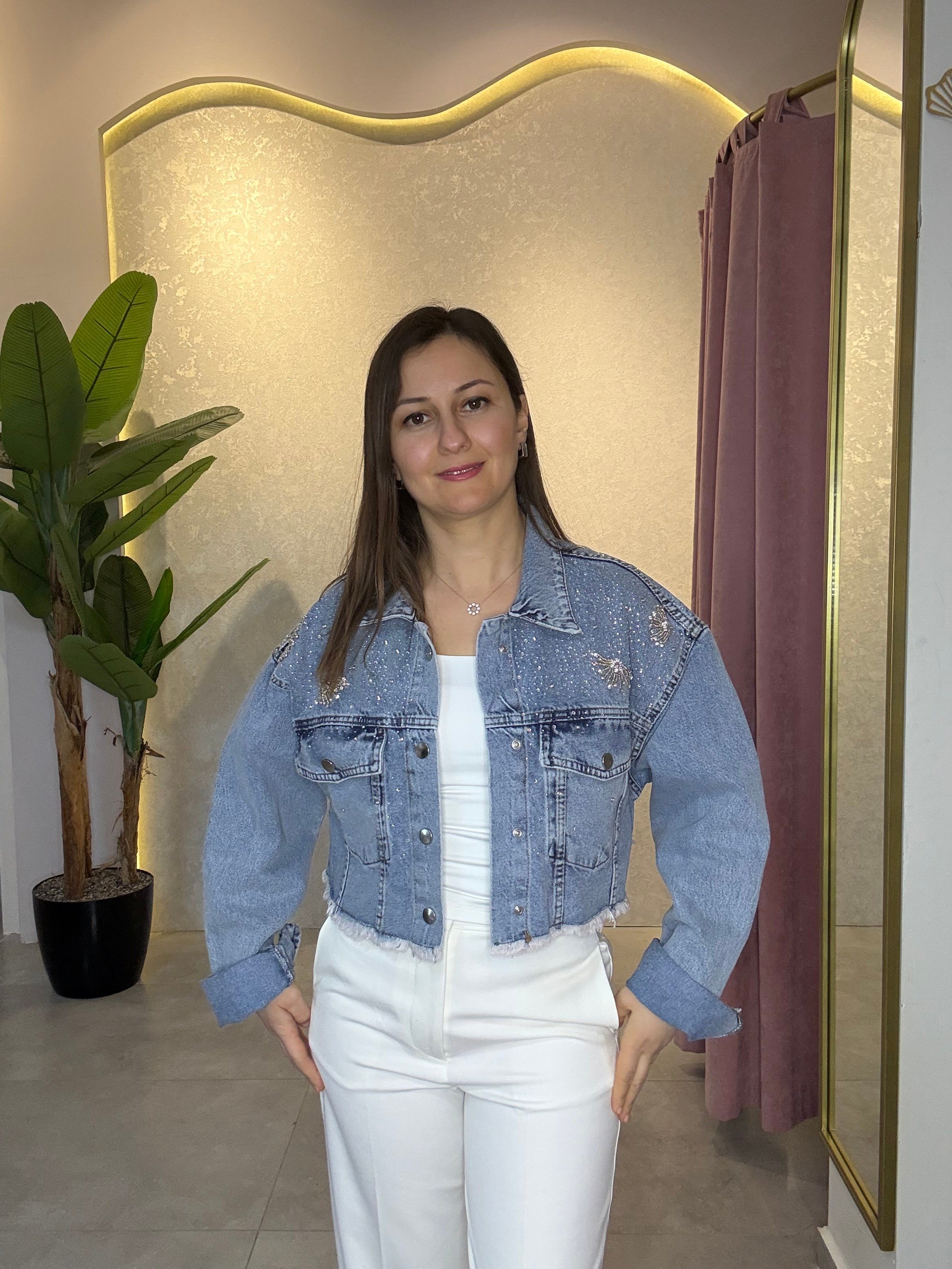 Denim Taşlı Ceket