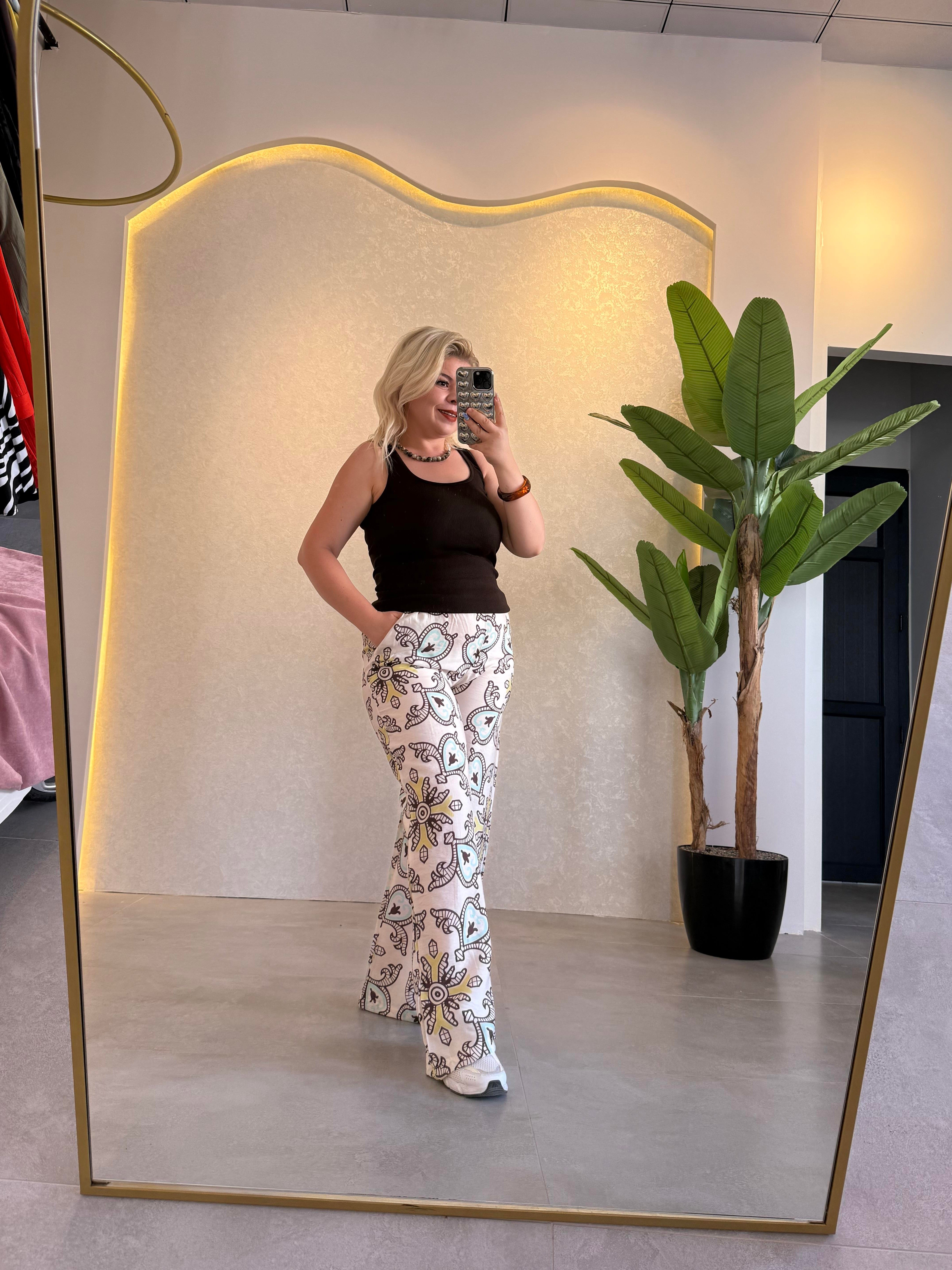 Desenli Tencel Pantolon