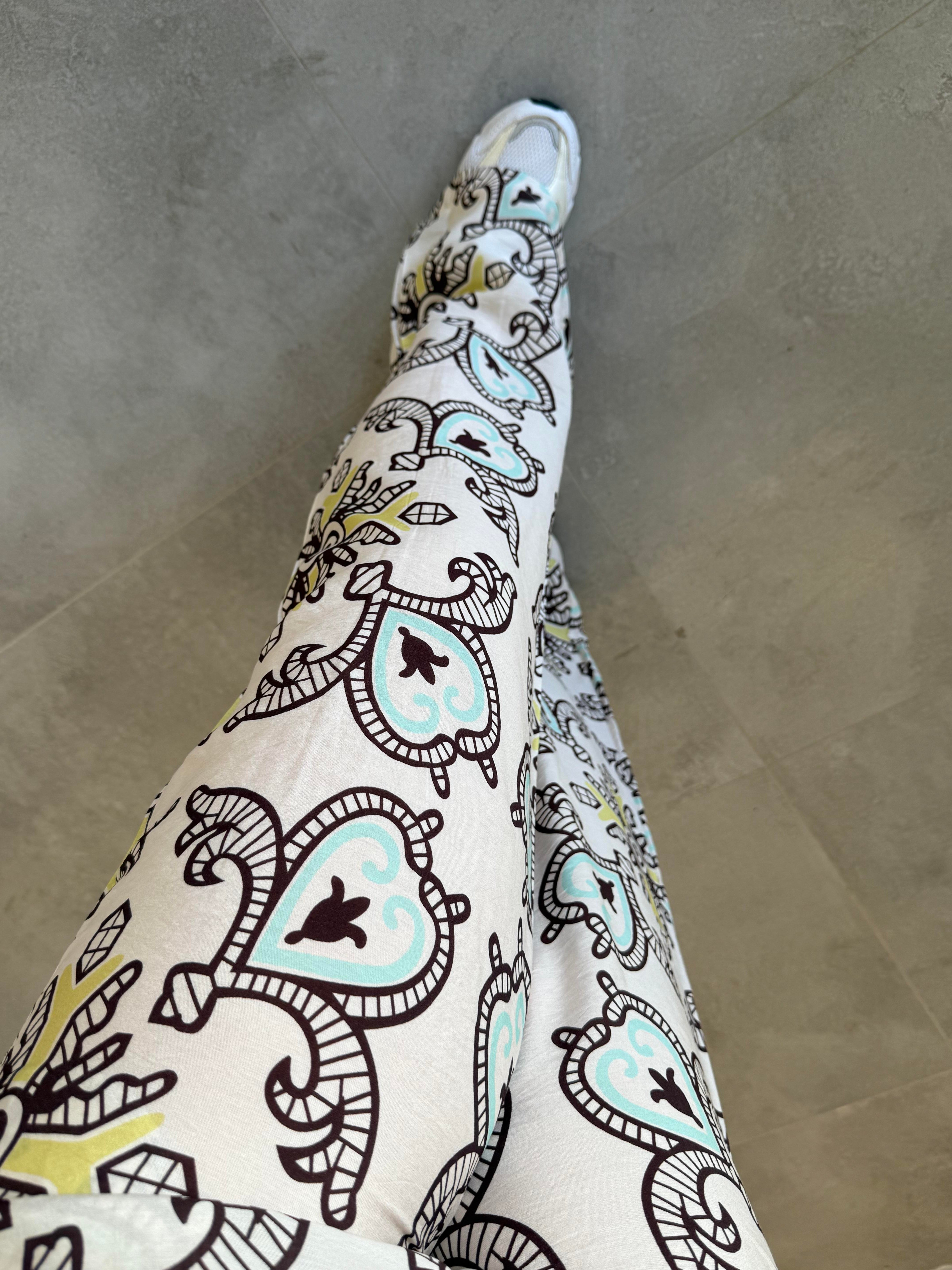 Desenli Tencel Pantolon