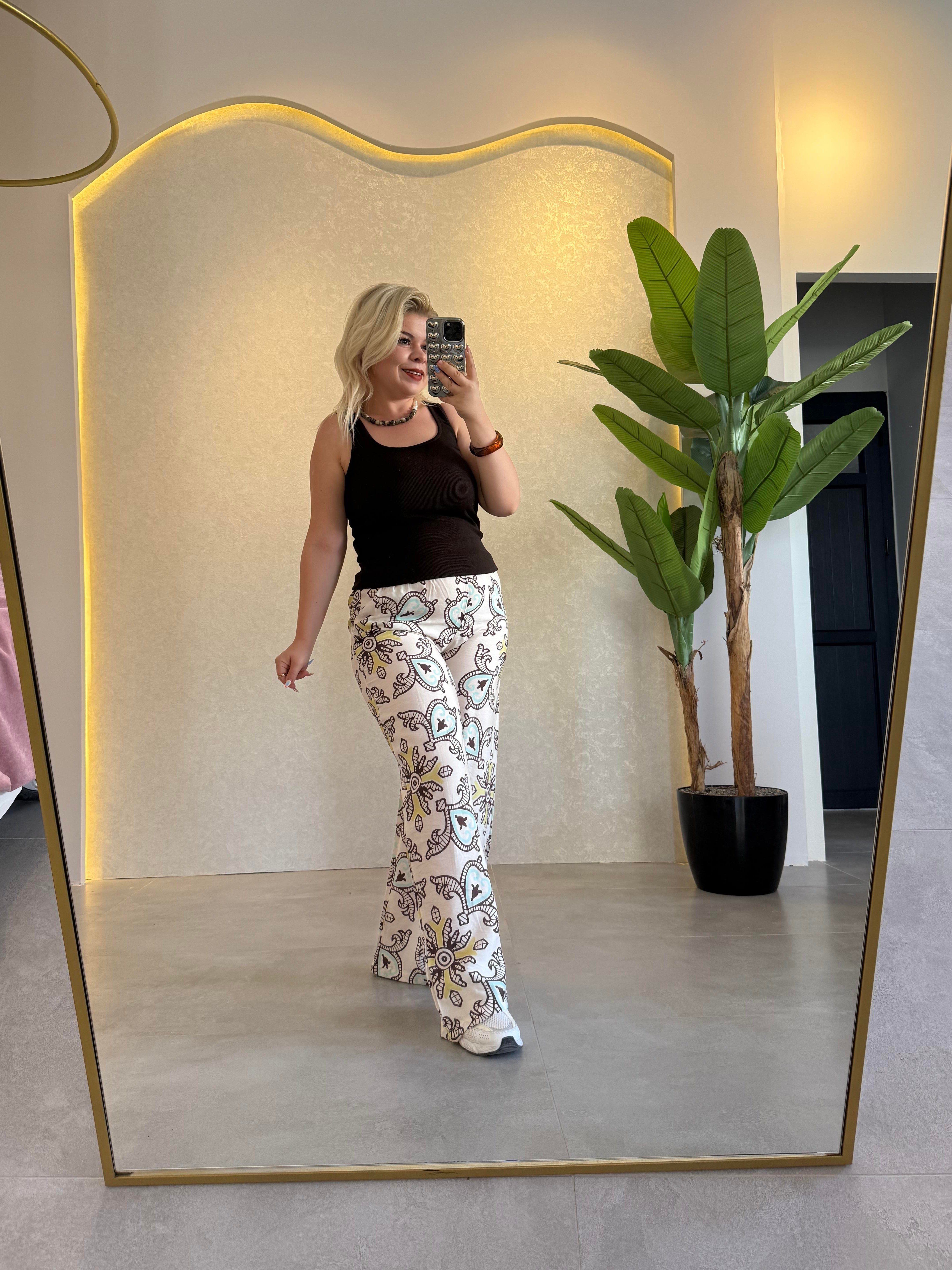 Desenli Tencel Pantolon