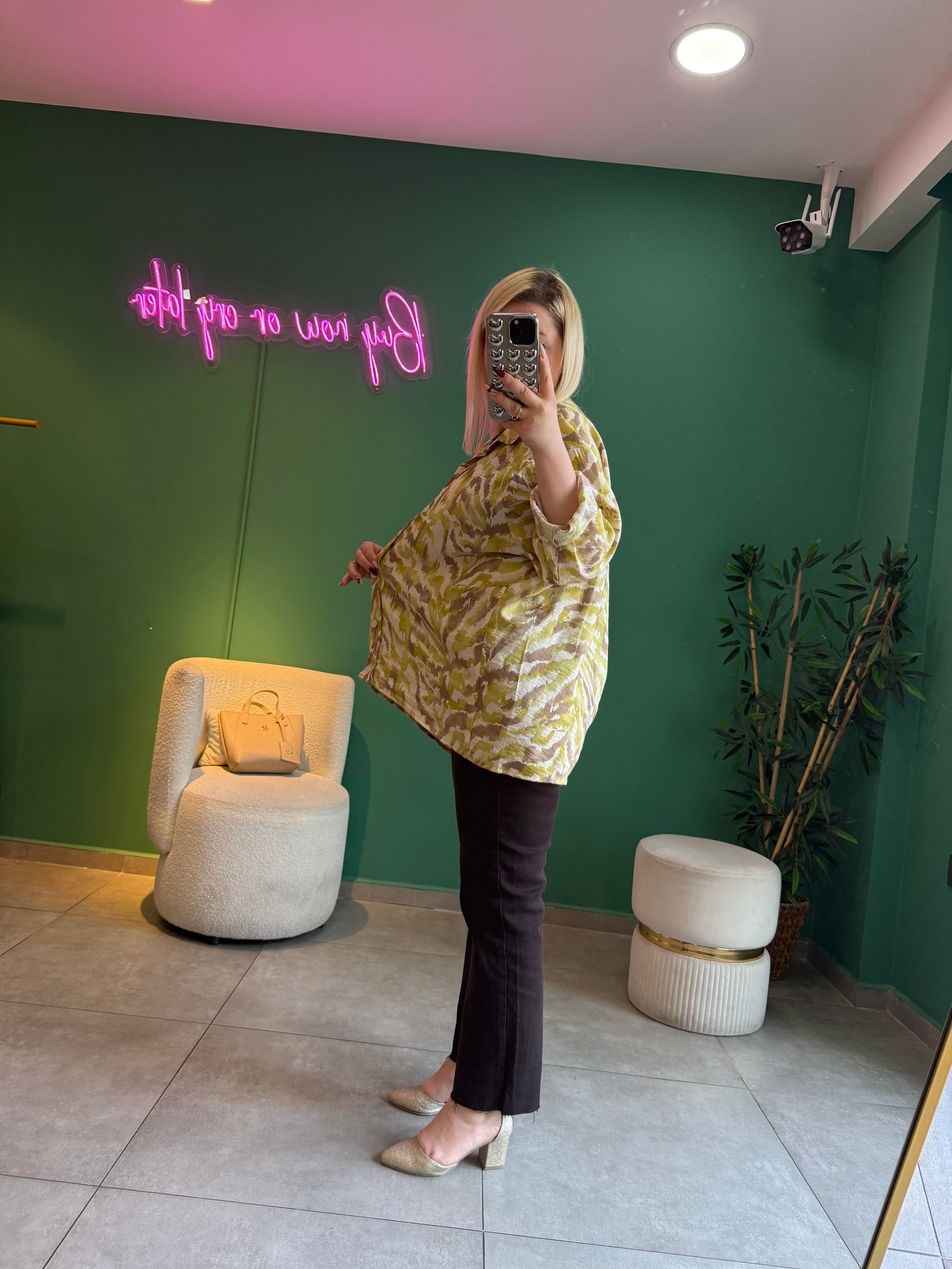 Ebruli Desenli Büyük Beden Oversize Gömlek