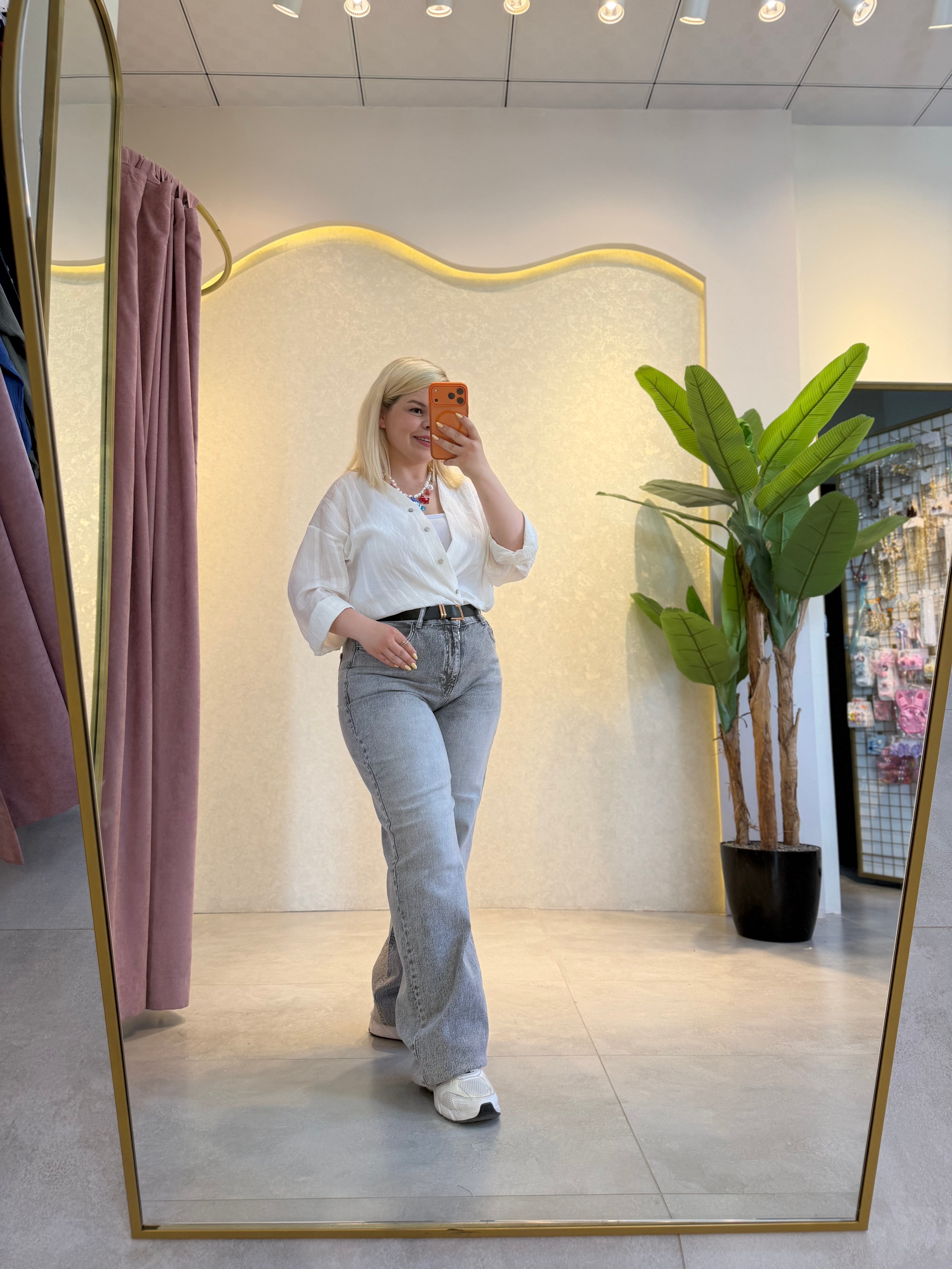 Füme Kemerli Wide Leg Jean Pantolon 