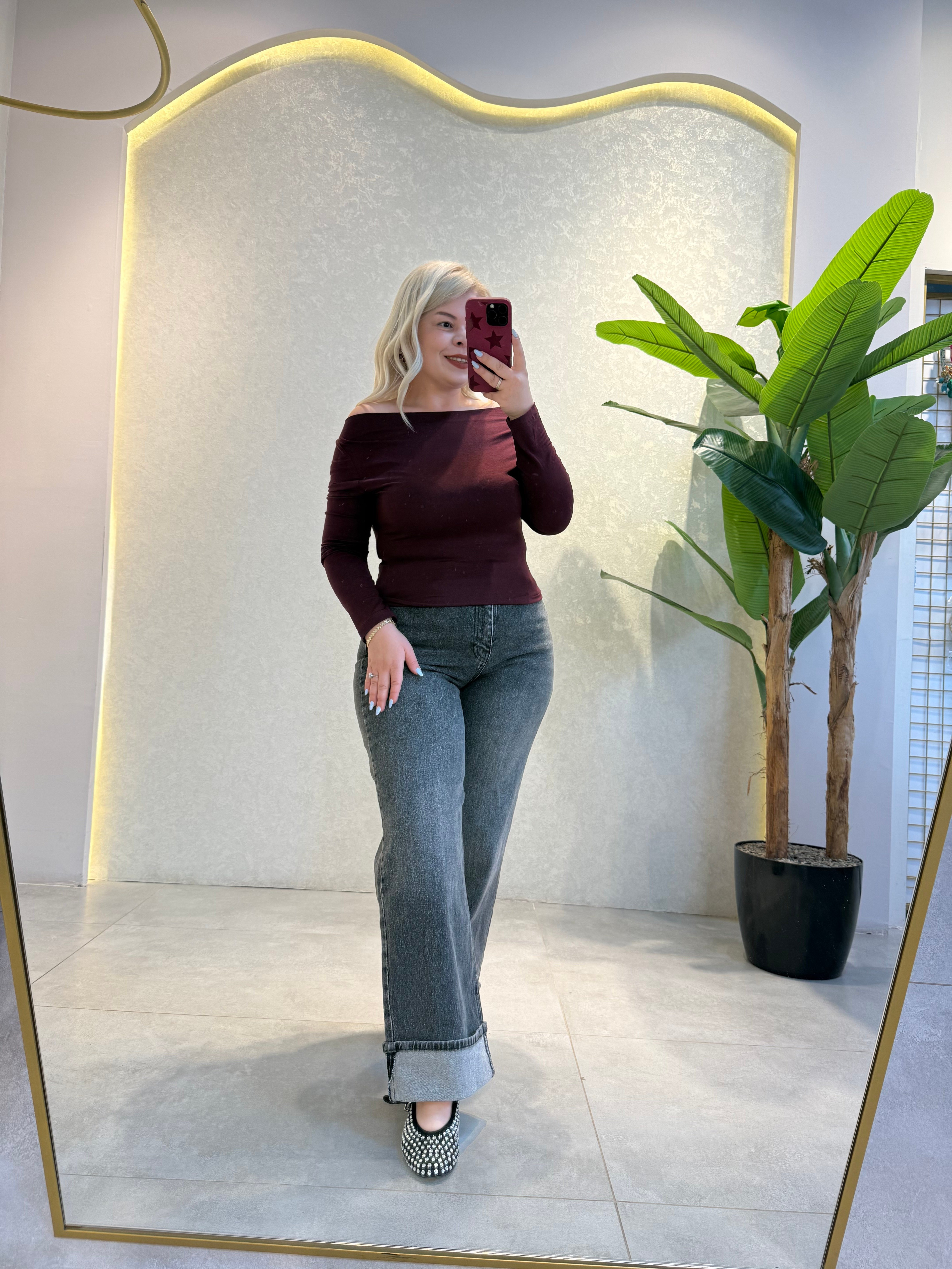 Füme Paça Katlamalı Jean Pantolon