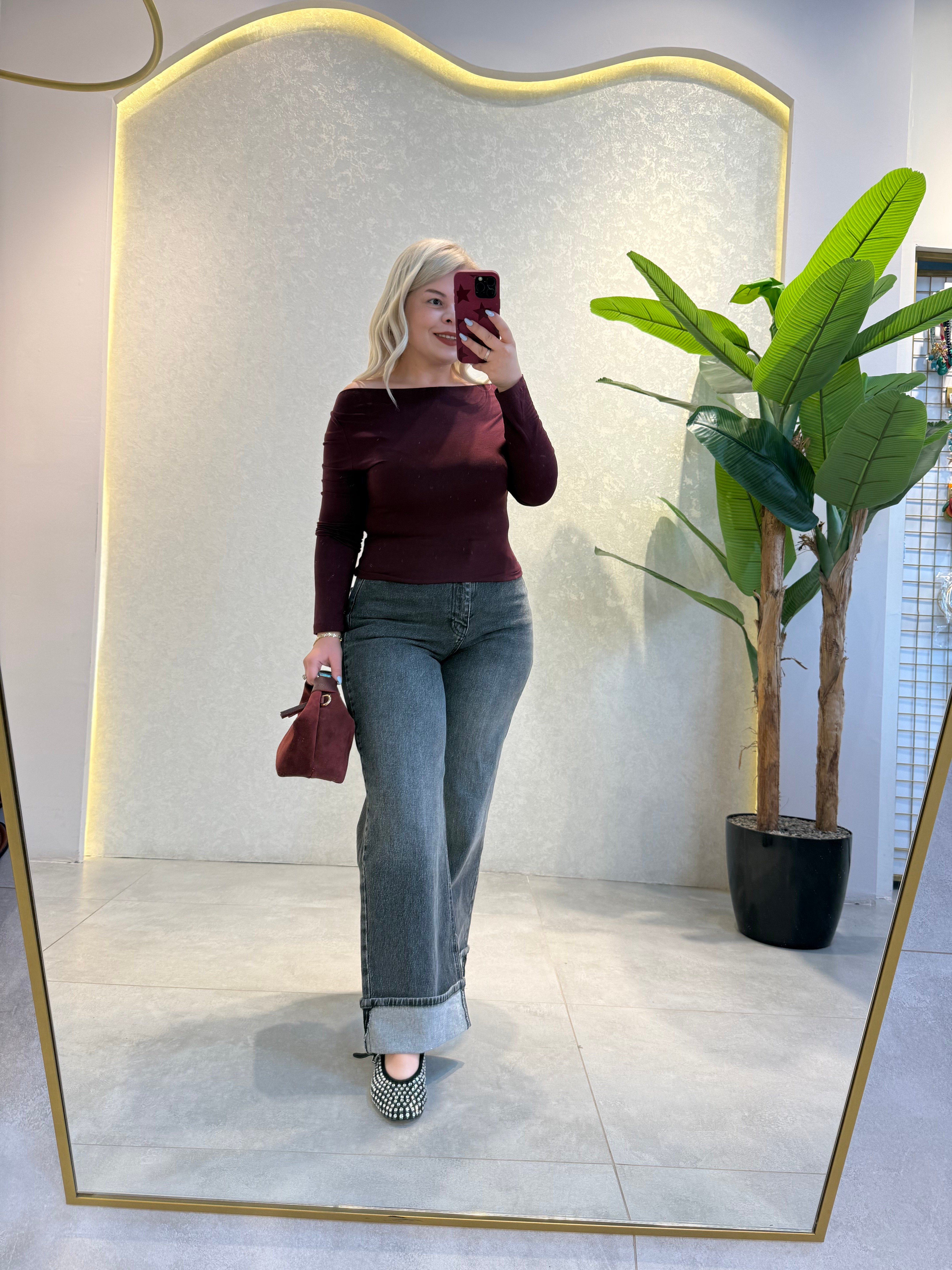 Füme Paça Katlamalı Jean Pantolon