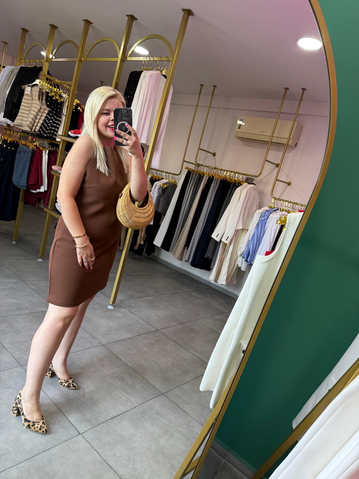 Halter Yaka Kahve Elbise