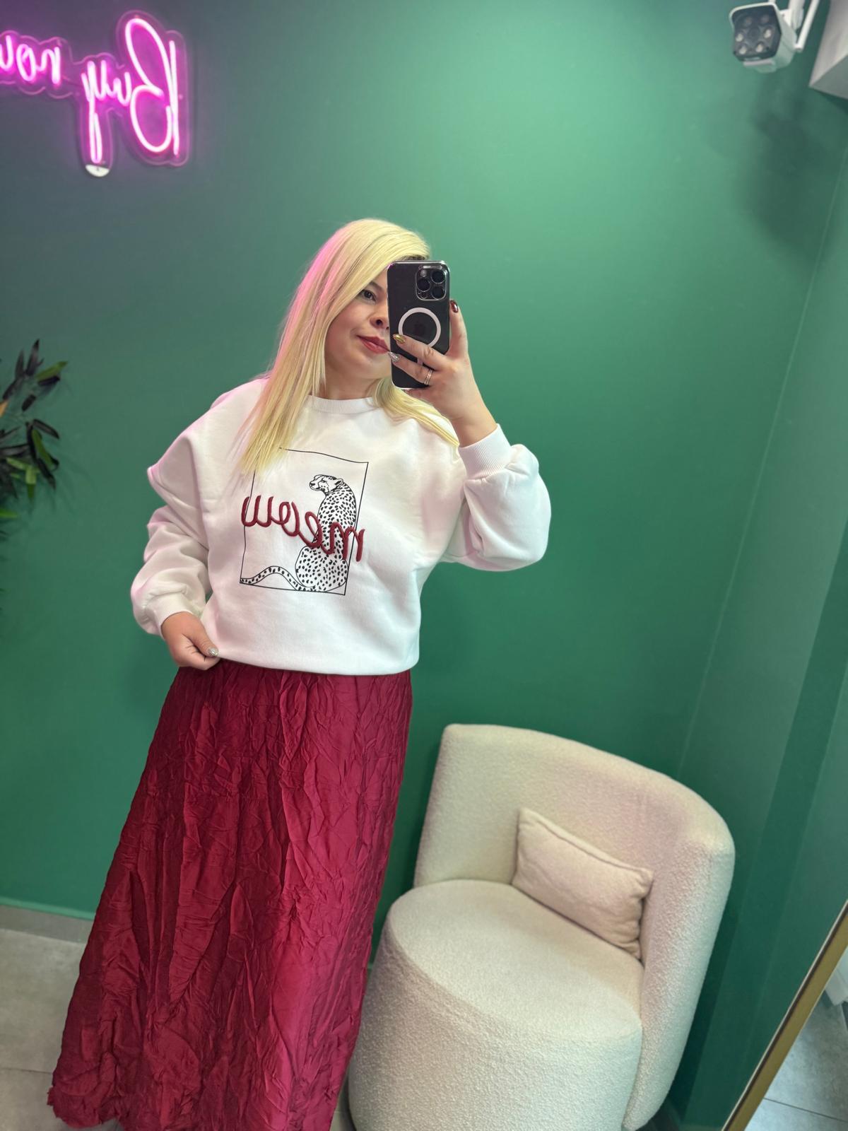 İçi Şardonlu Beyaz Sweat