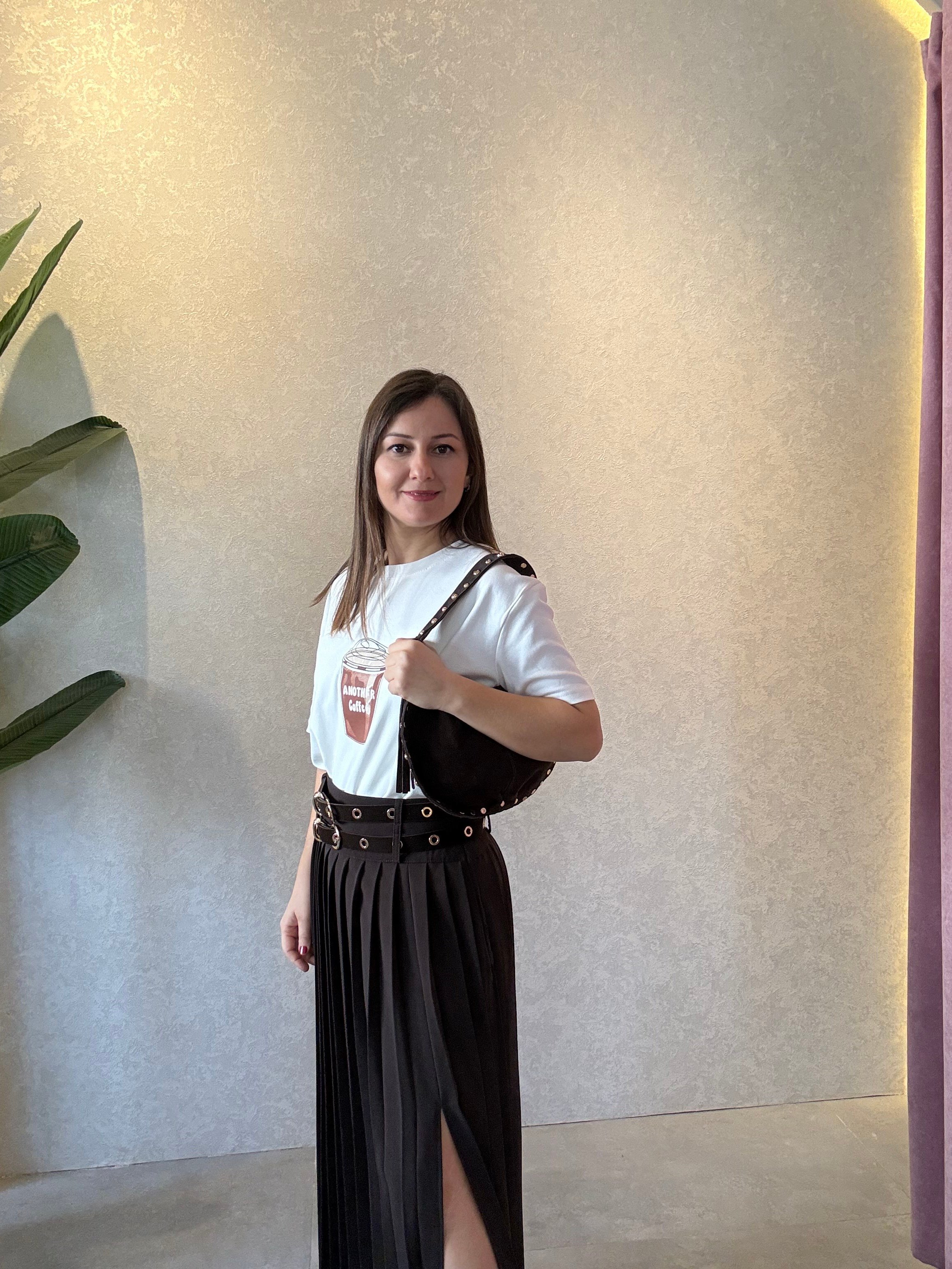 Kahve Kemerli Pliseli Etek