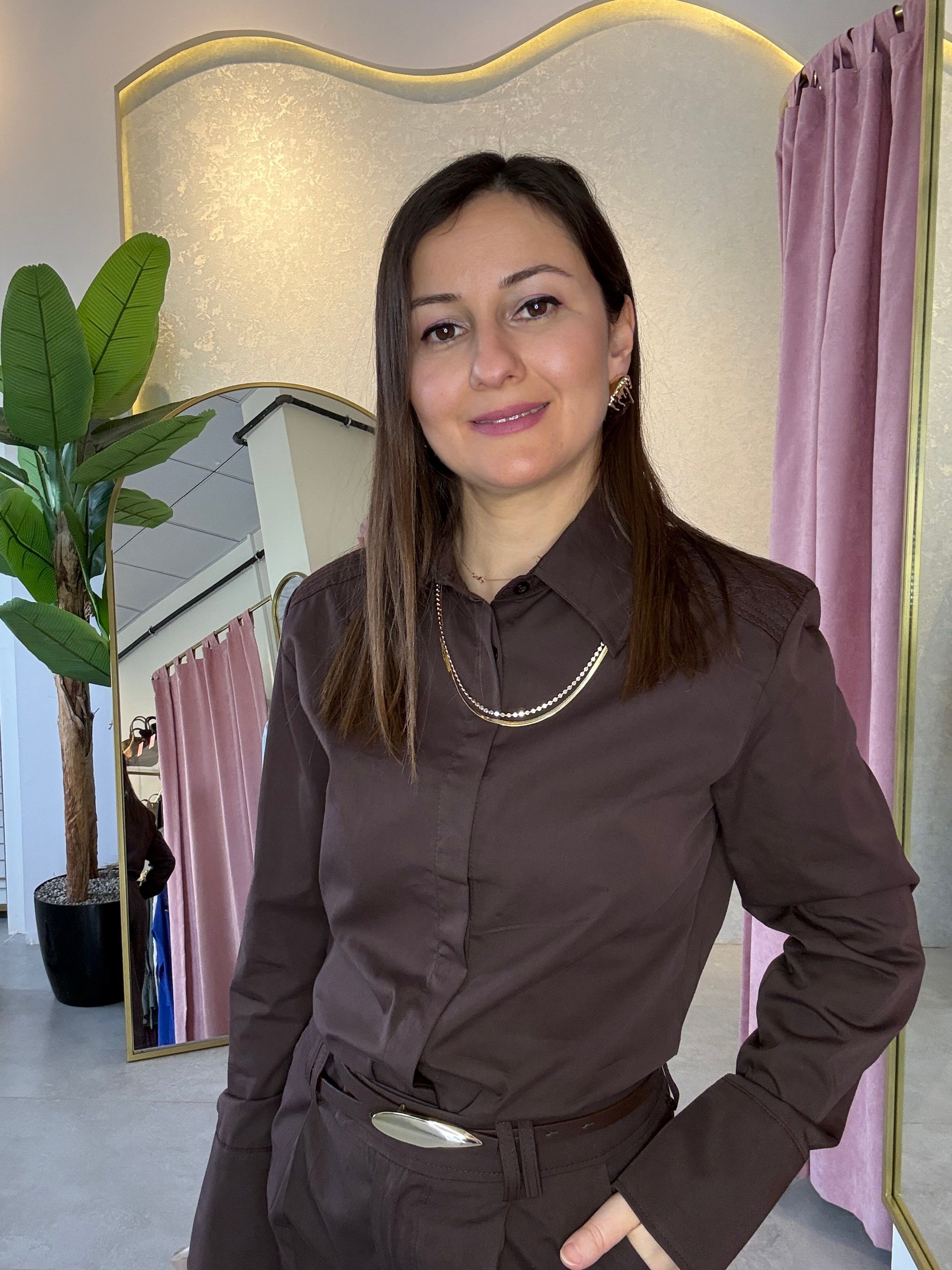 Kahve Omuzlu Dikişli Gömlek