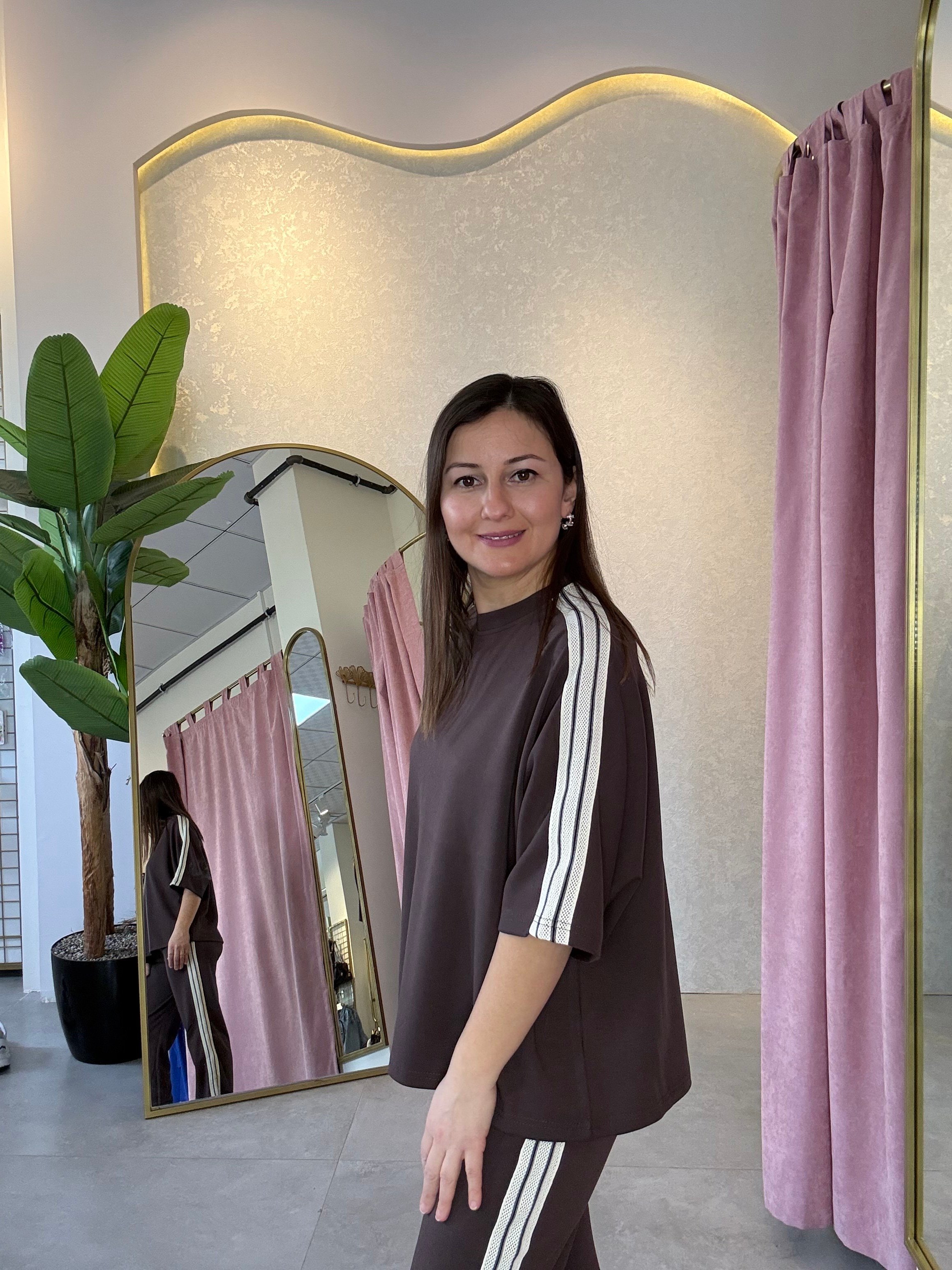 Kahve Şerit Detaylı Modal Takım