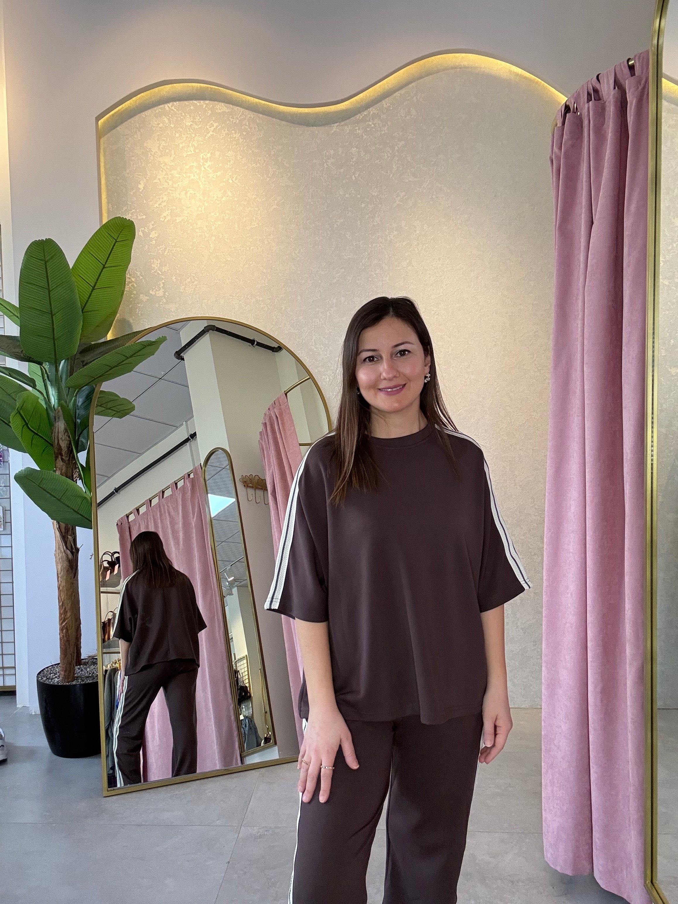 Kahve Şerit Detaylı Modal Takım