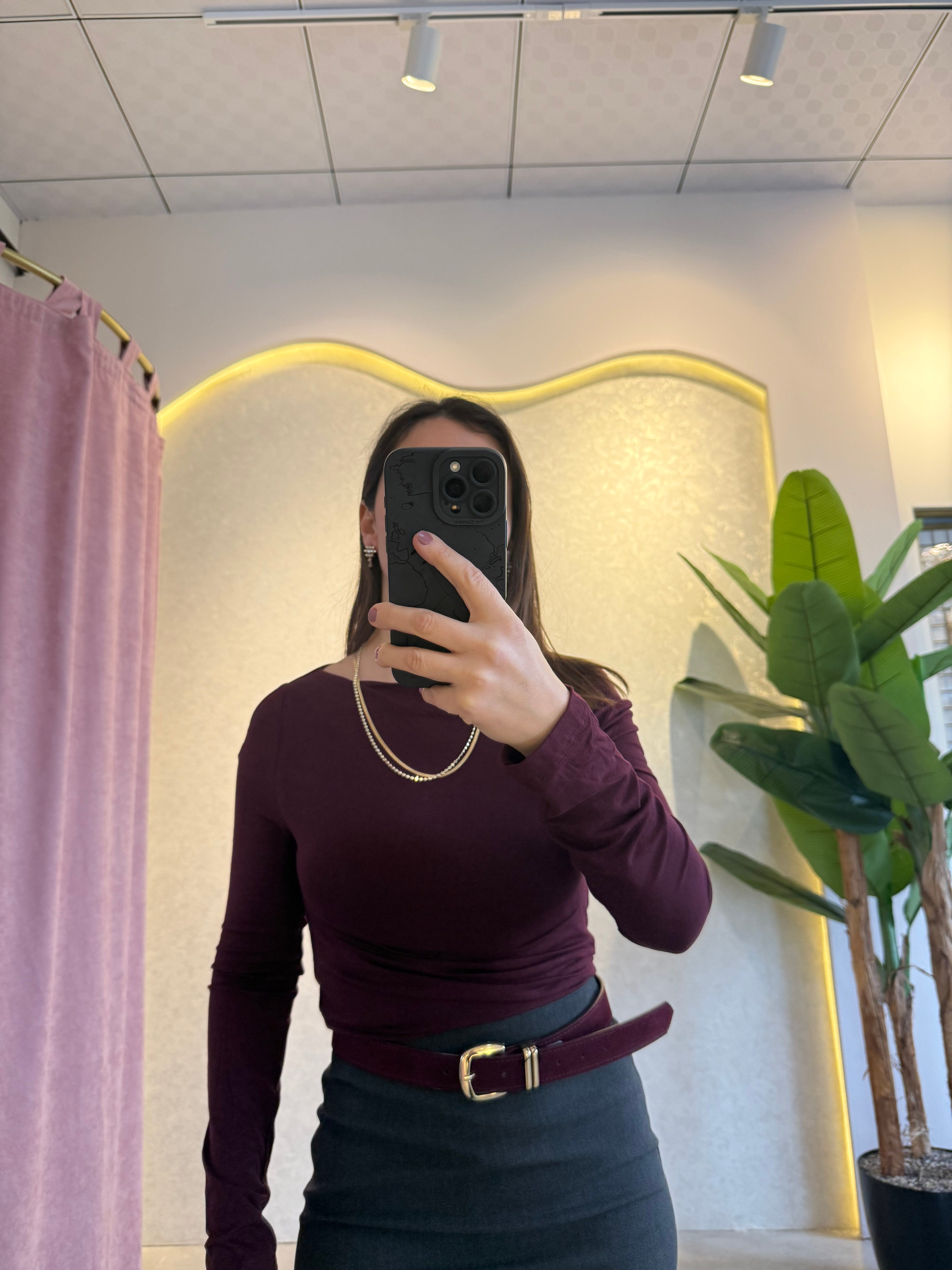 Kayık Yaka Bordo Basic Body