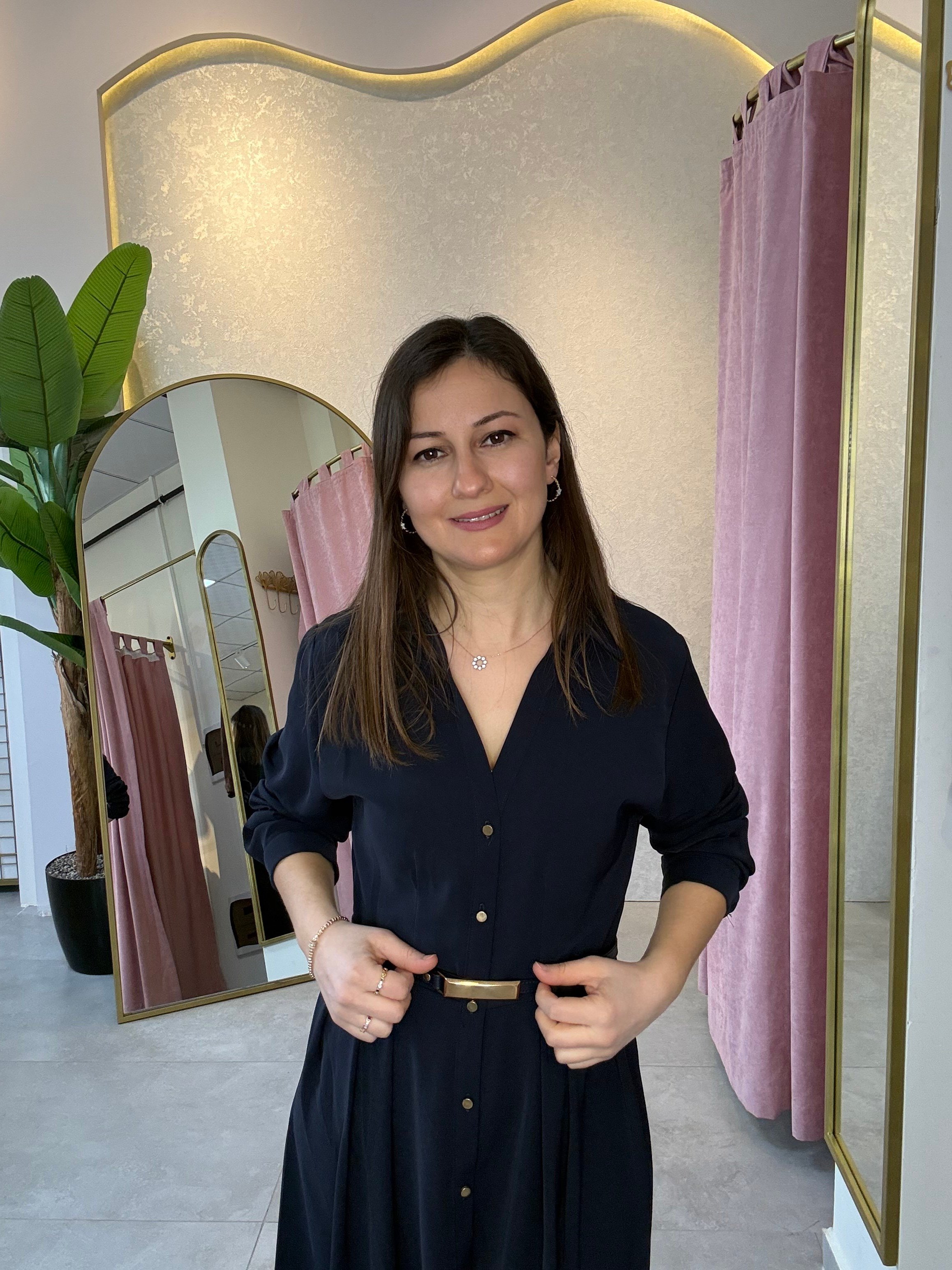 Kemer Detaylı Lacivert Maxi Elbise