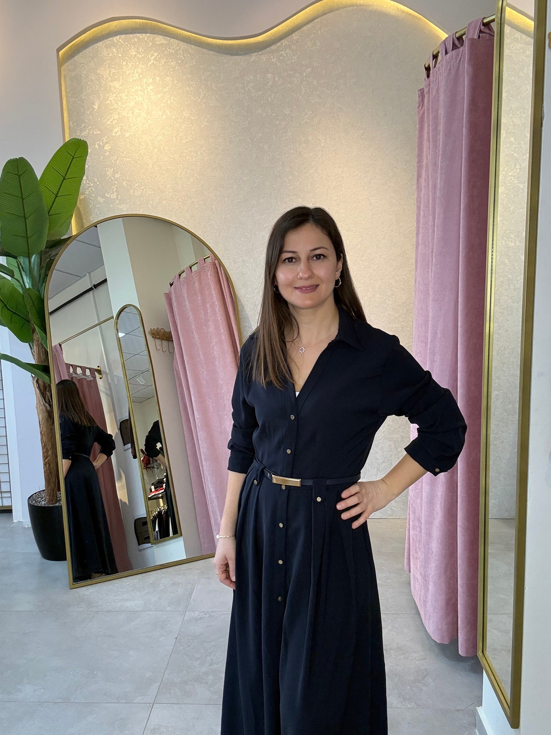 Kemer Detaylı Lacivert Maxi Elbise