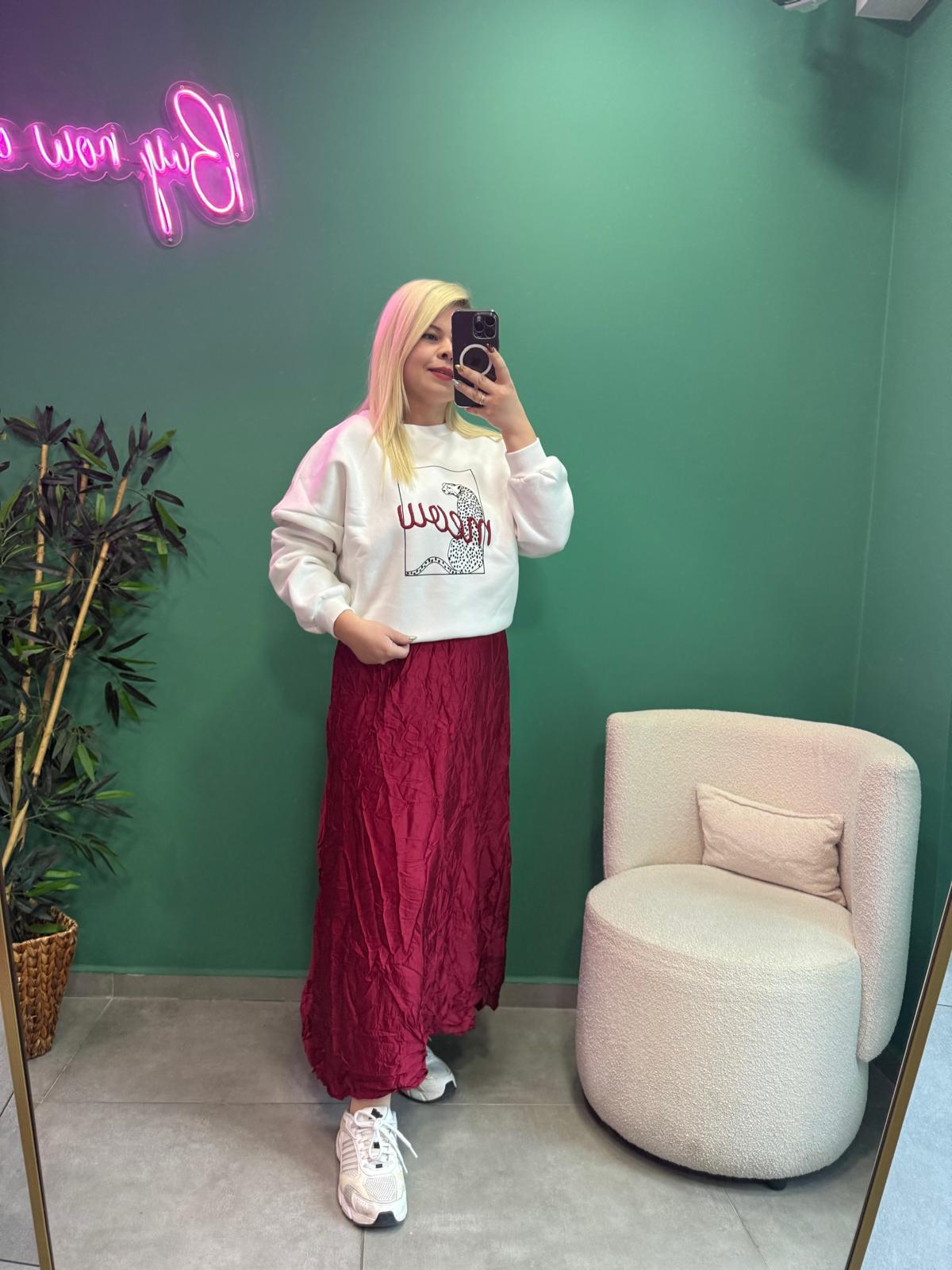 Kırışık Görünümlü Maxi Boy Bordo Saten Etek