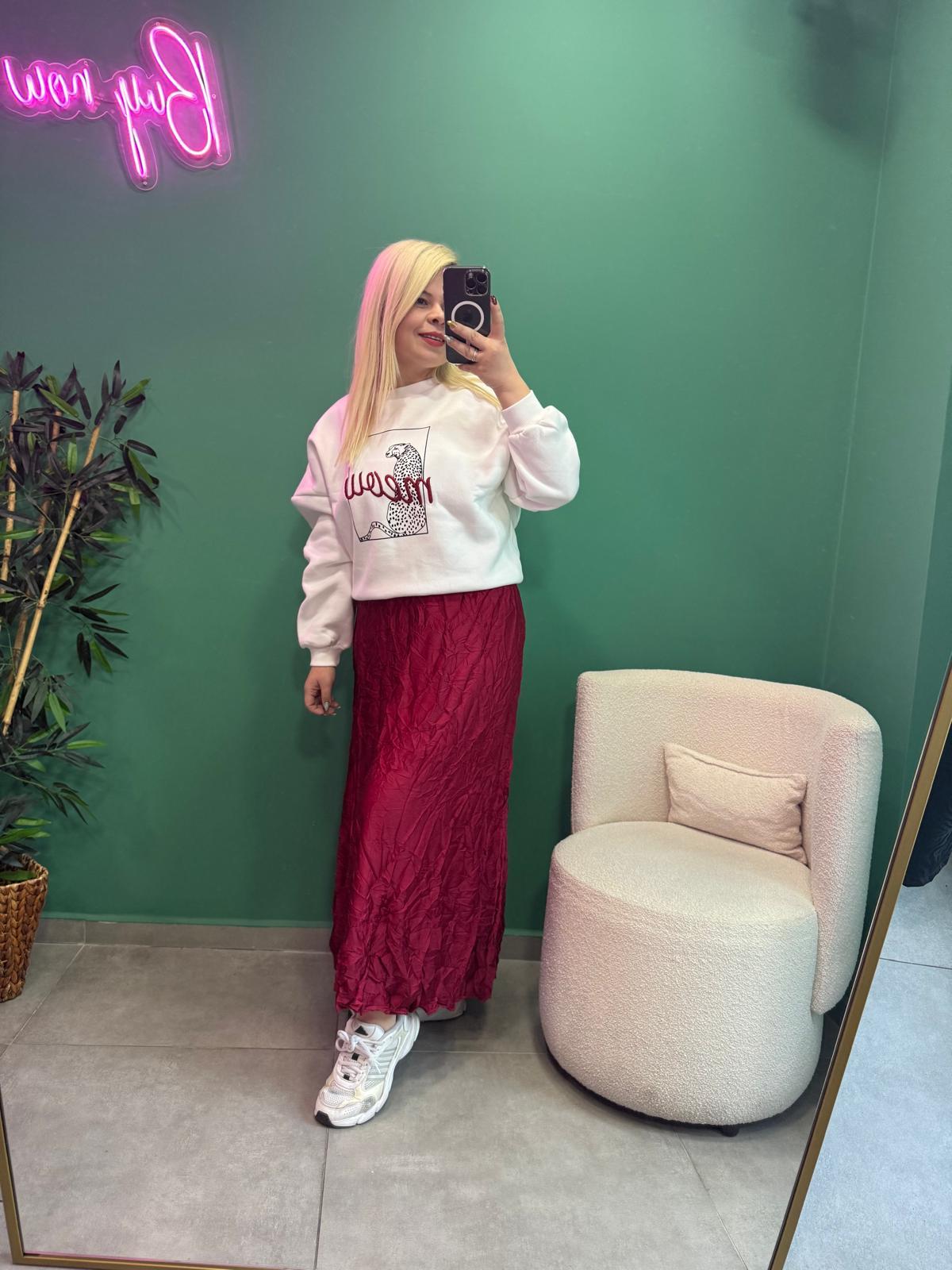 Kırışık Görünümlü Maxi Boy Bordo Saten Etek