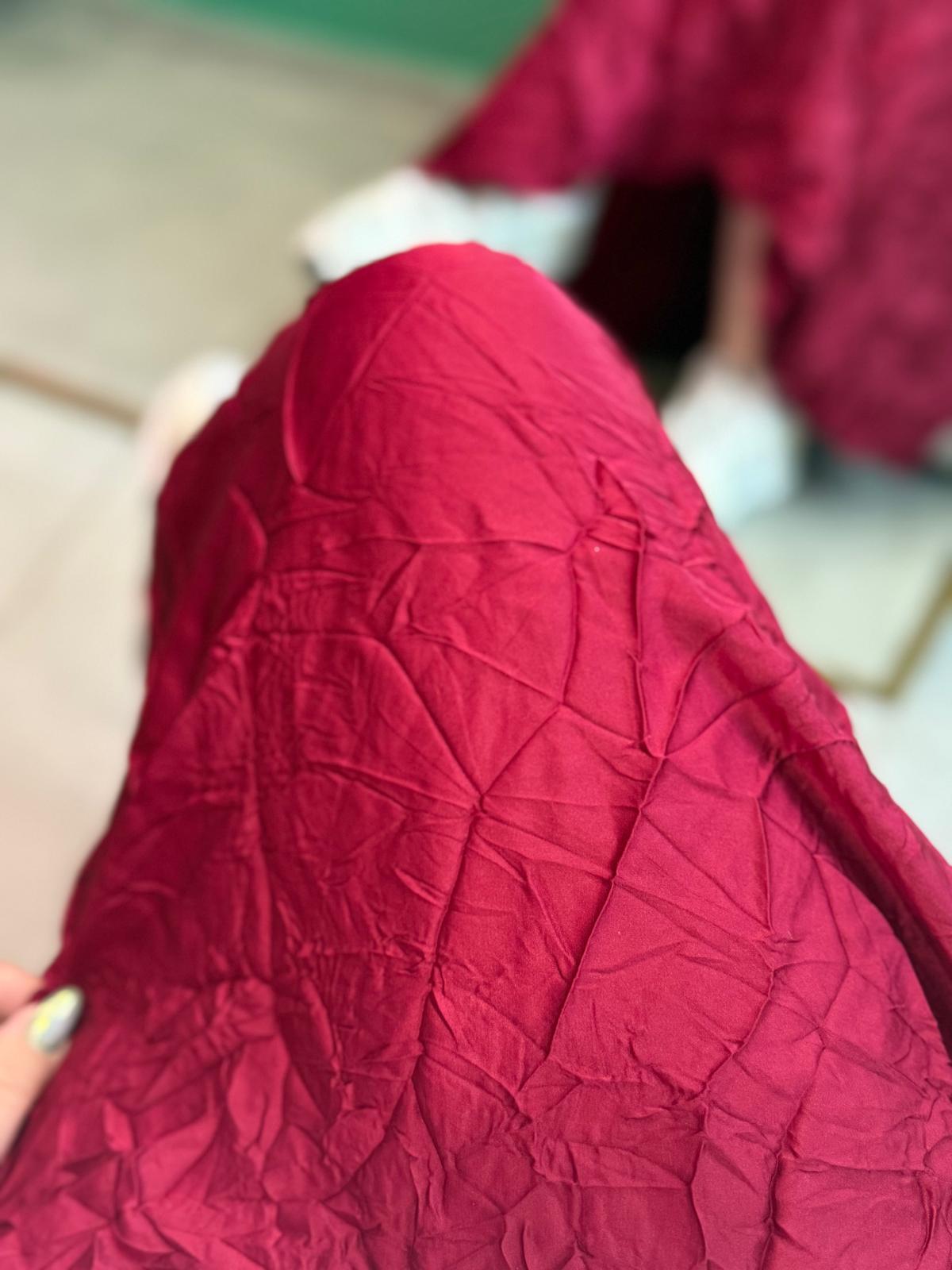 Kırışık Görünümlü Maxi Boy Bordo Saten Etek