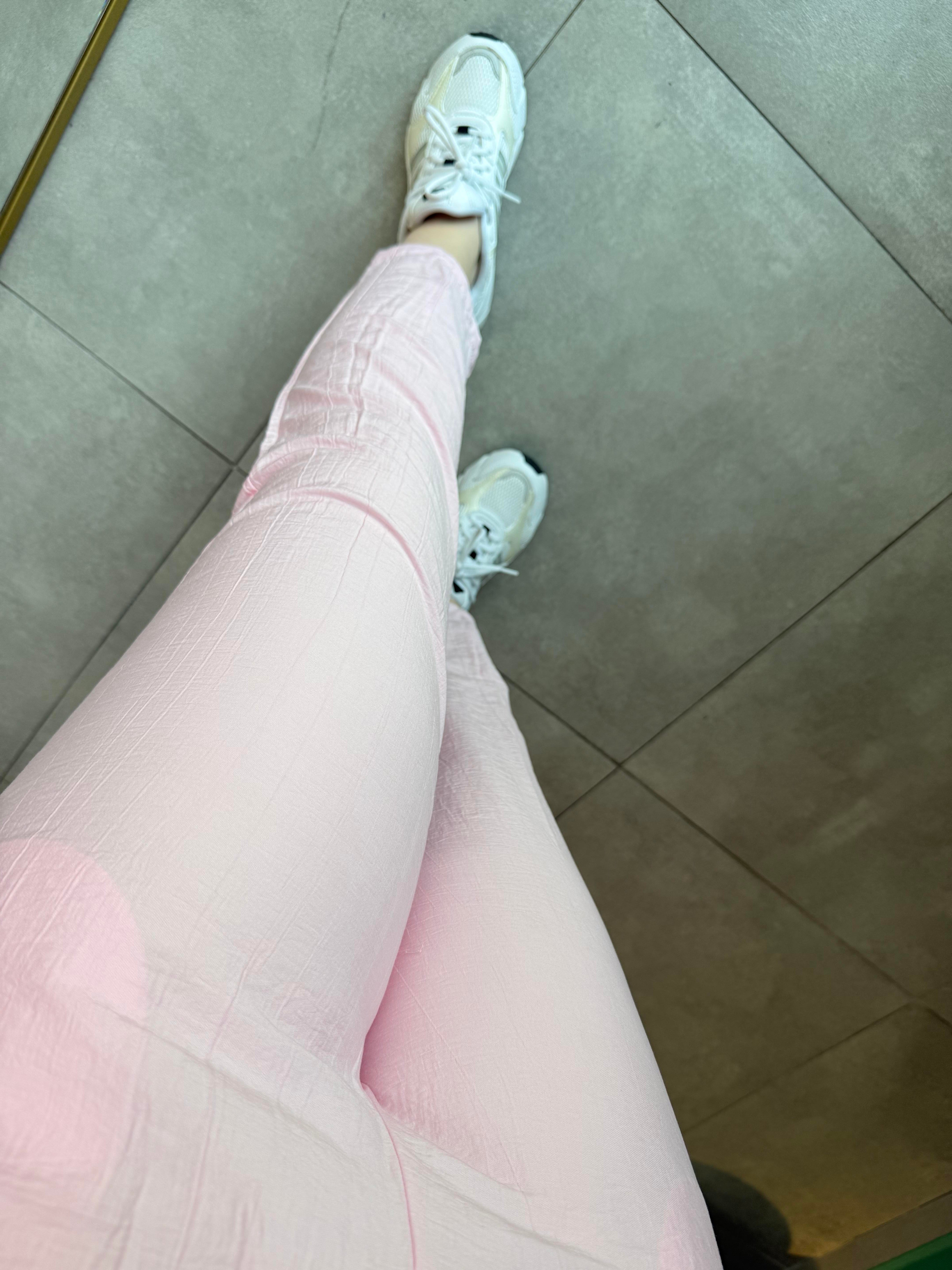 Kırışık Görünümlü Pembe Havuç Pantolon