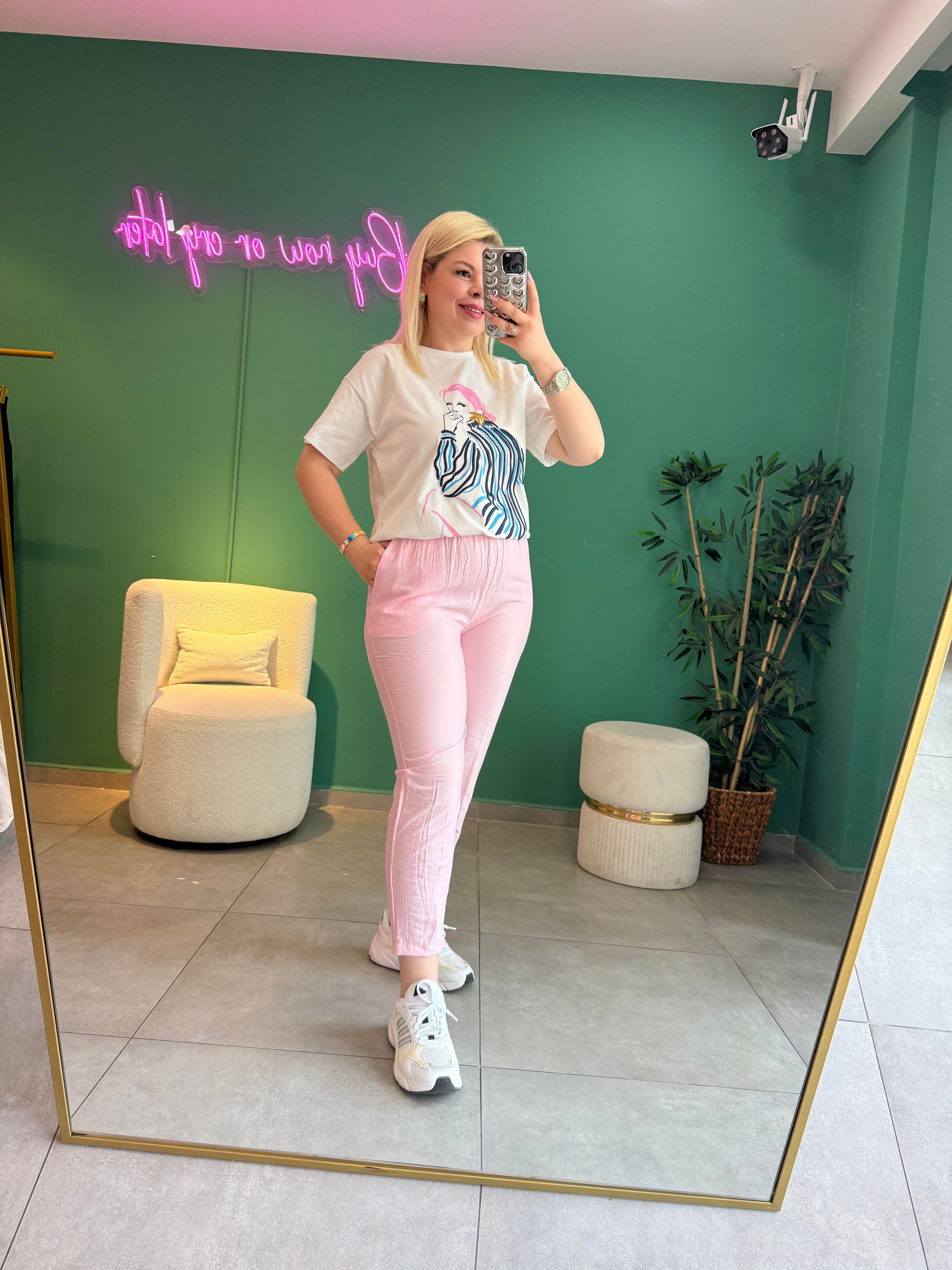 Kırışık Görünümlü Pembe Havuç Pantolon