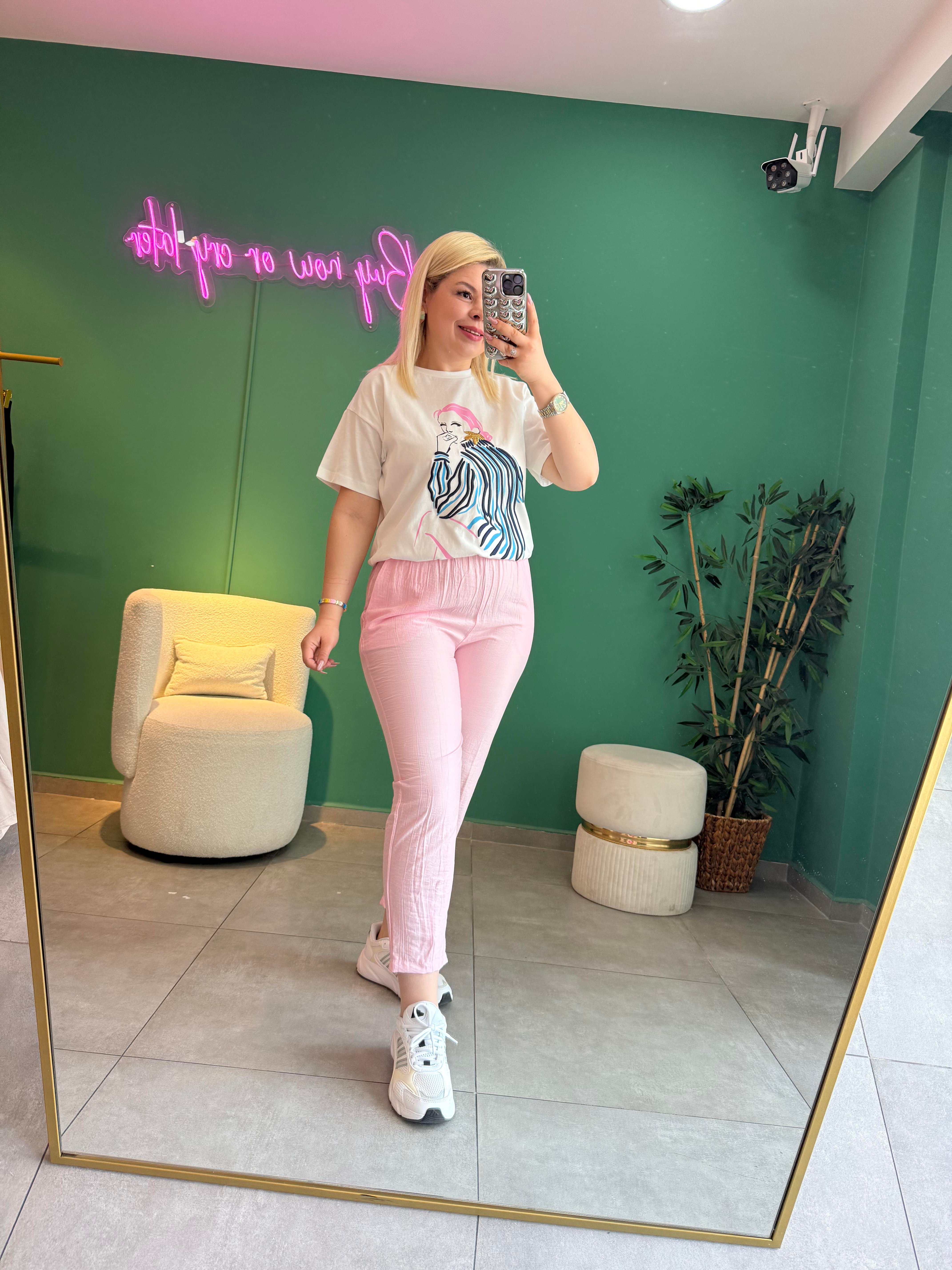 Kırışık Görünümlü Pembe Havuç Pantolon