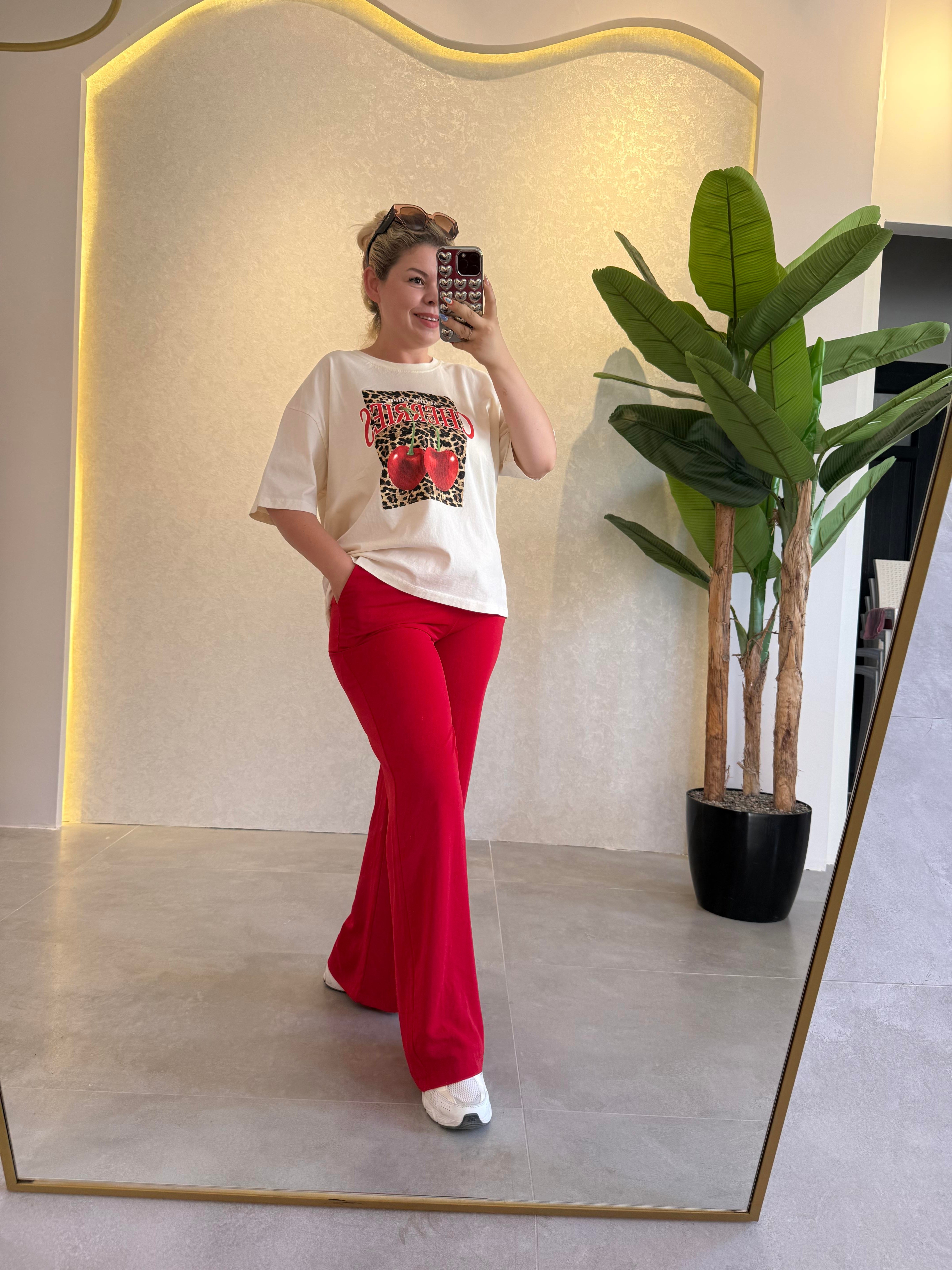 Kırmızı Beli Lastikli Pantolon